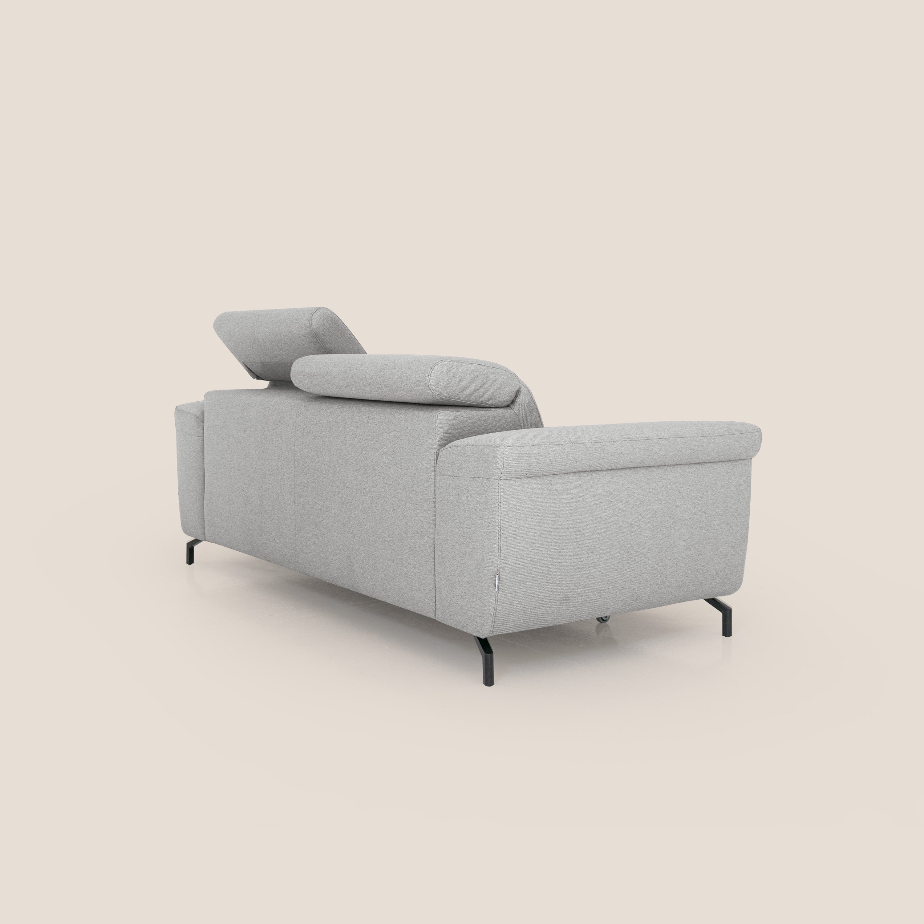 Aisha Divano con poggiapiedi estraibile piedini alti e poggiatesta reclinabili in tessuto Smacchiabile T05 grigio - divani.store