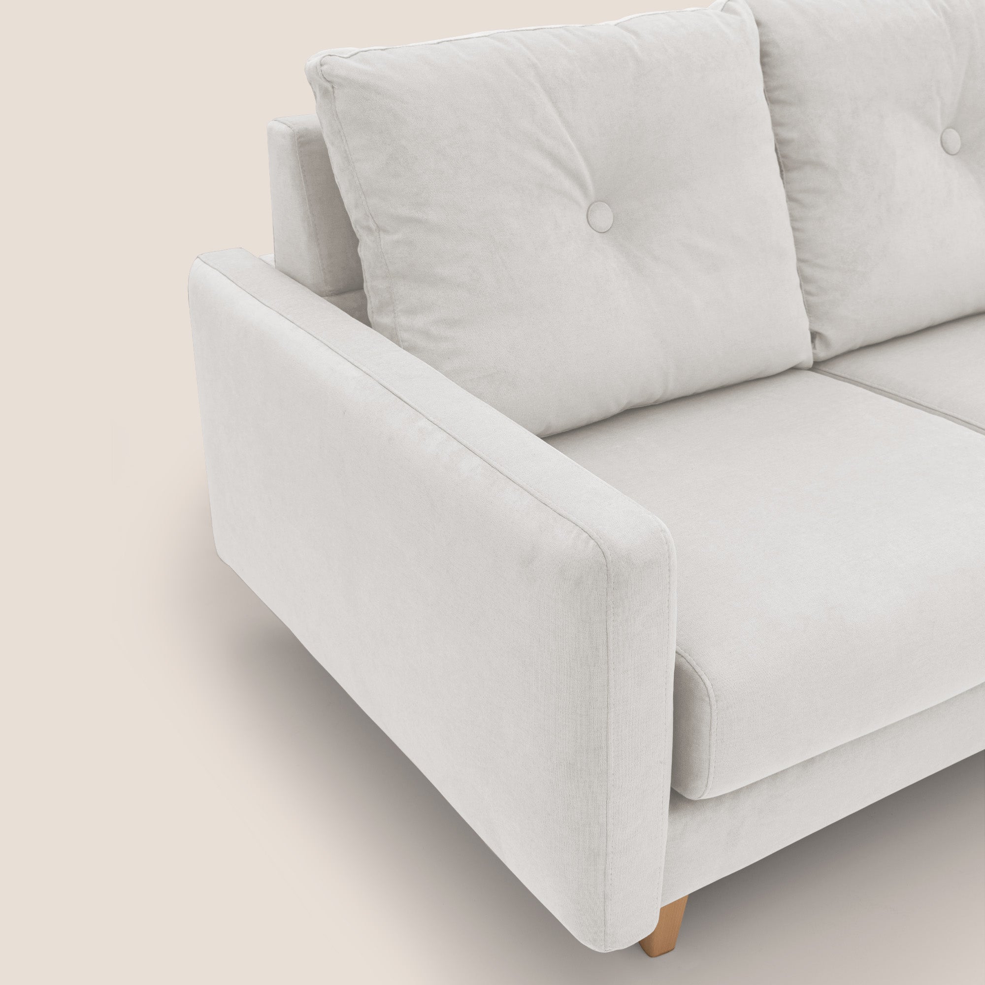 Matisse divano a 3 sedute allungabili e schienali in piuma d'oca in tessuto smacchiabile T17 bianco - divani.store