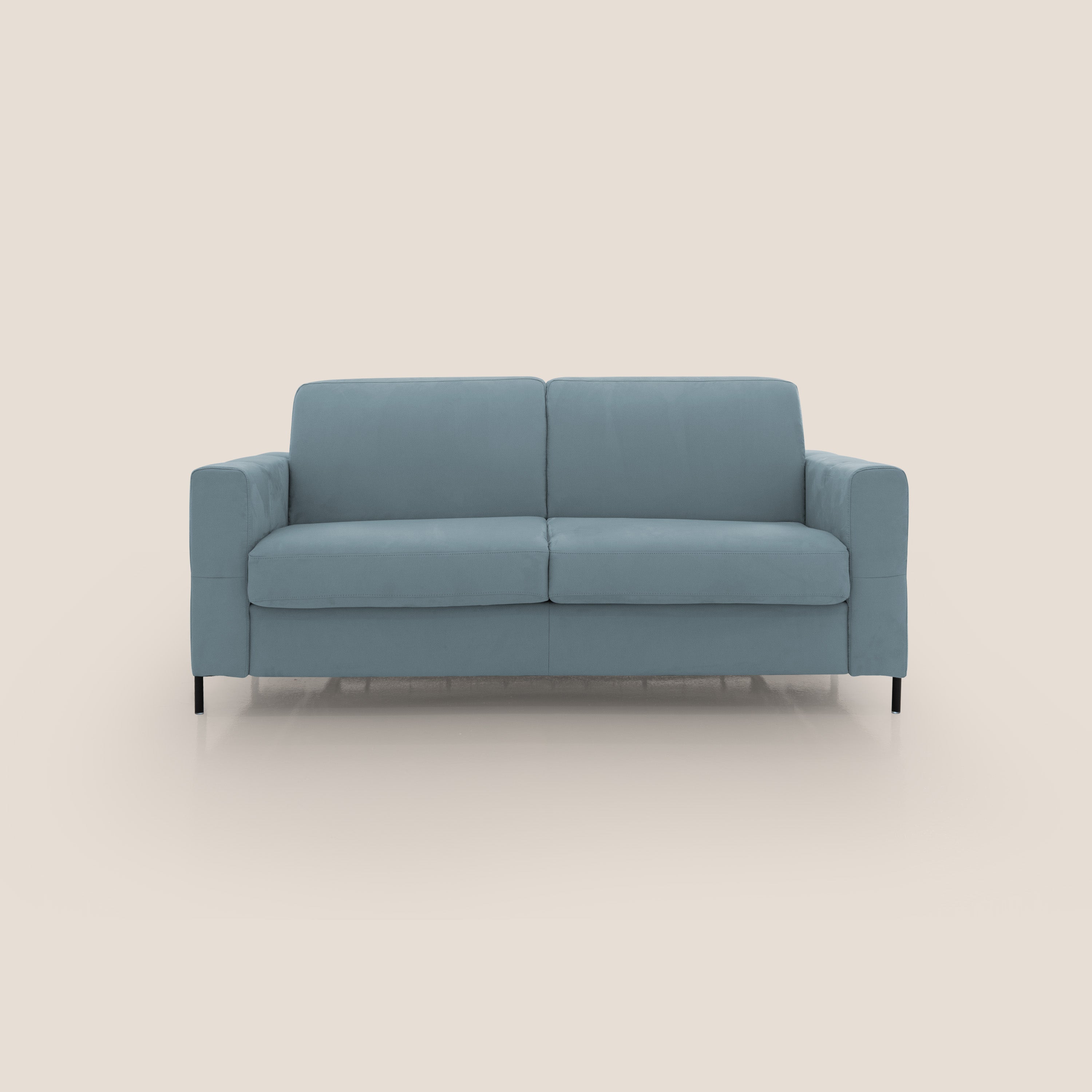 Ortensia divano letto materasso H18 cm con piedi alti in elegante microfibra smacchiabile T11 carta da zucchero - divani.store