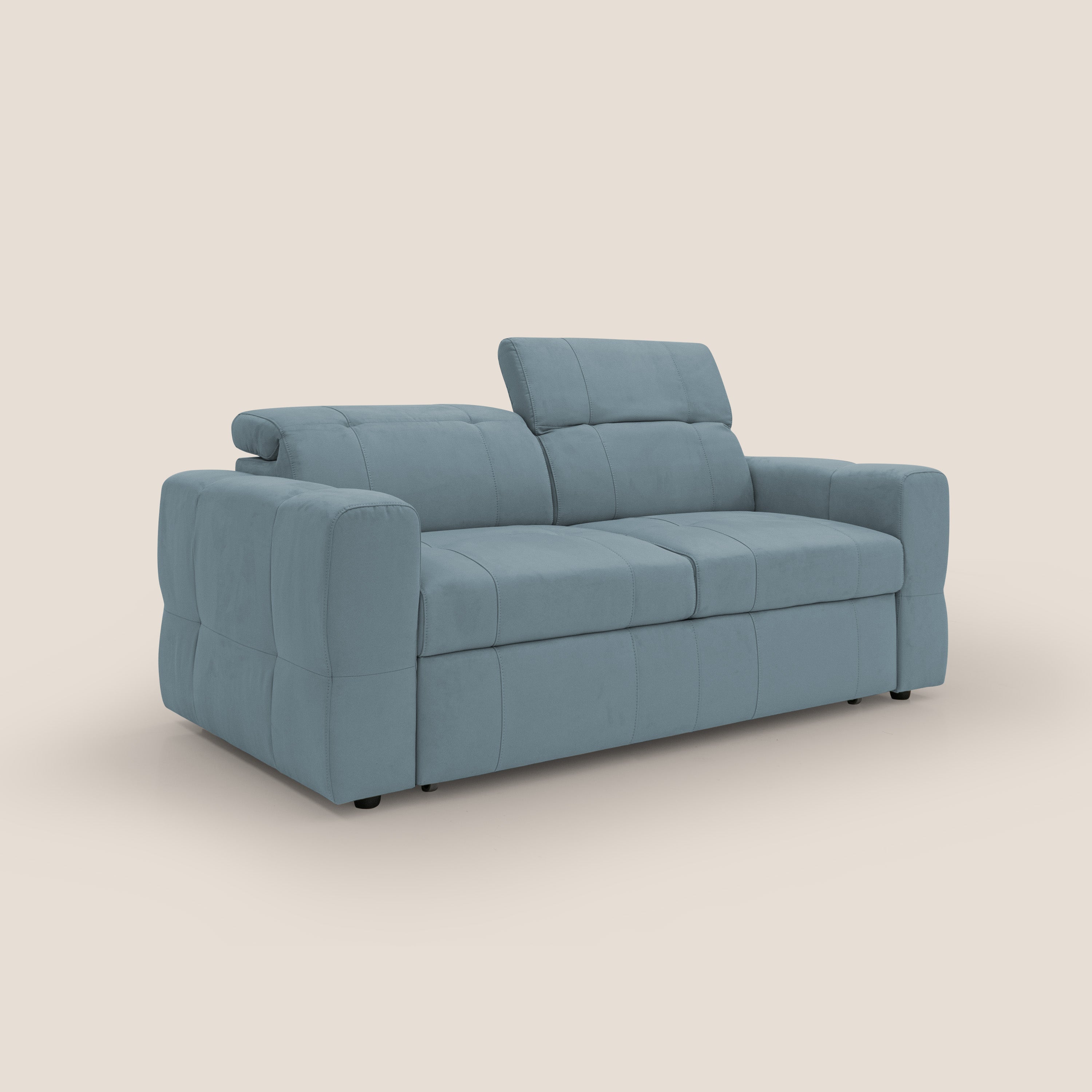 Kronos Divano con pouf estraibile poggiapiedi e poggiatesta reclinabili in morbida microfibra impermeabile T11 carta da zucchero - divani.store