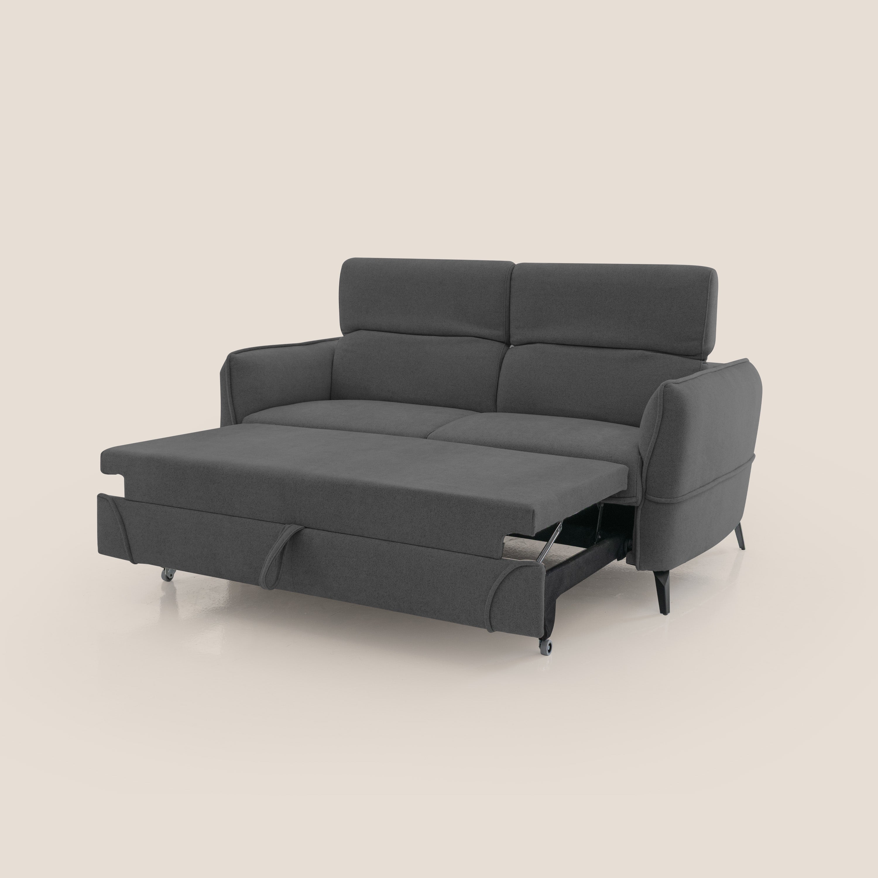 Bloom Divano con poggiapiedi estraibile piedini alti e poggiatesta reclinabili in tessuto bouclé impermeabile T07 antracite - divani.store