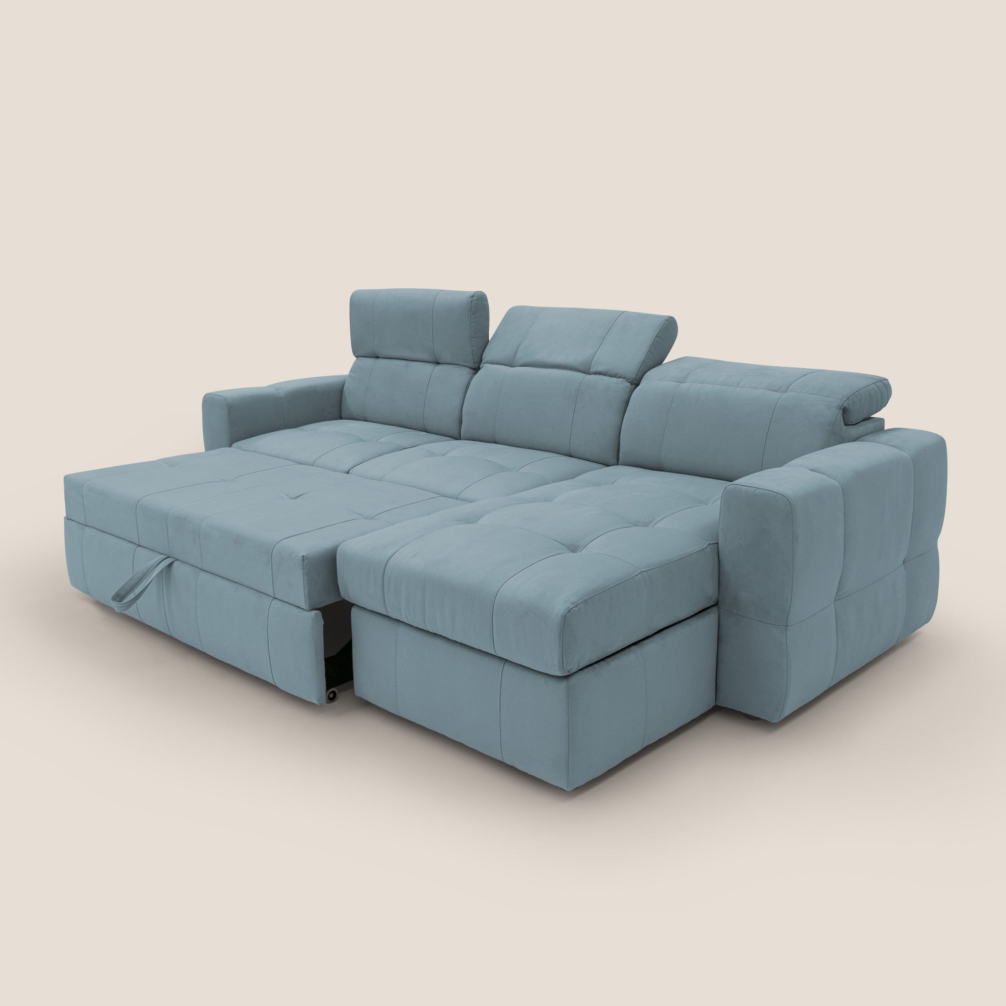 Kronos Canapé d'angle avec pouf extractible et coffre de rangement en microfibre imperméable T11