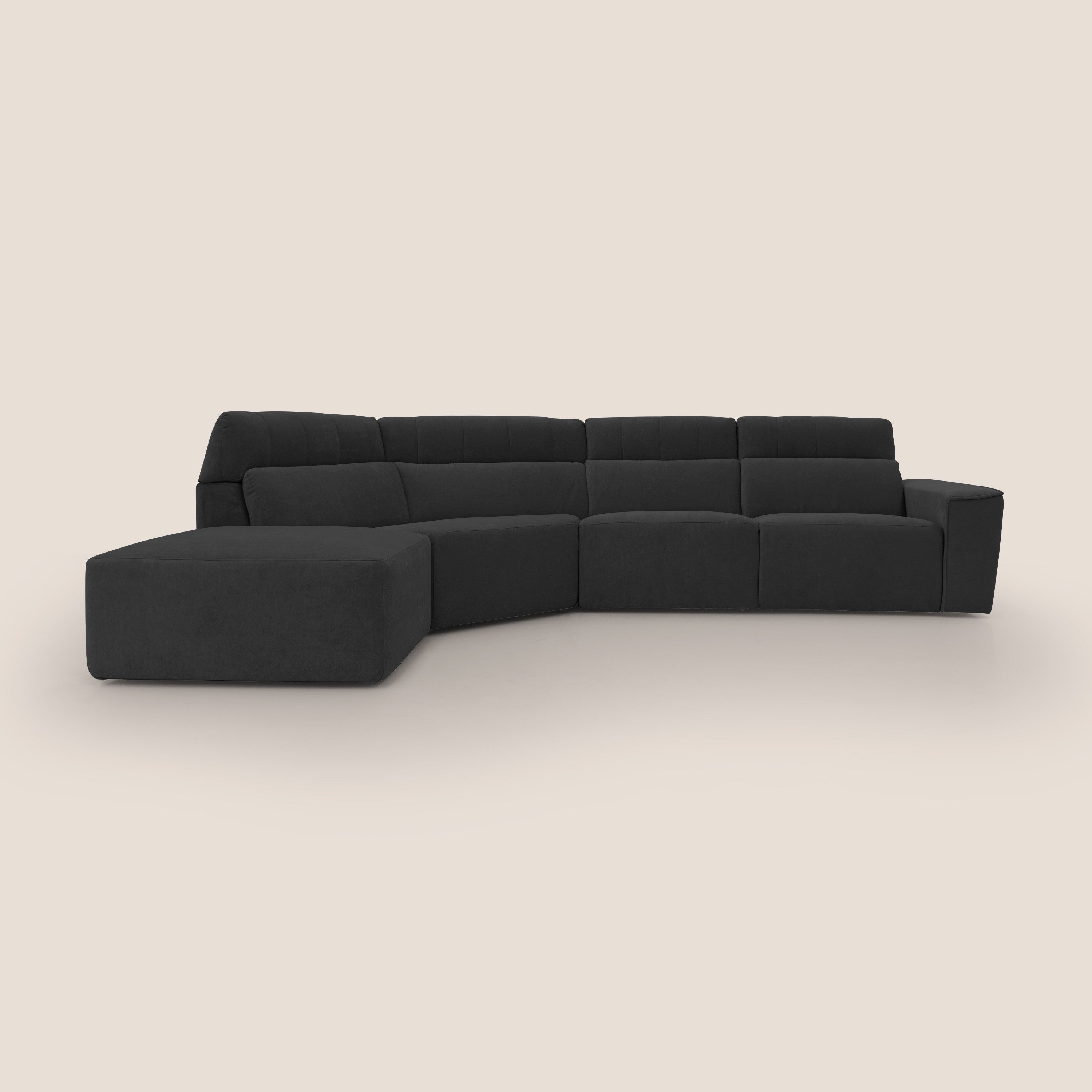 Clark Divano angolare con opzione relax elettrico in tessuto smacchiabile impermeabile T17 nero - divani.store