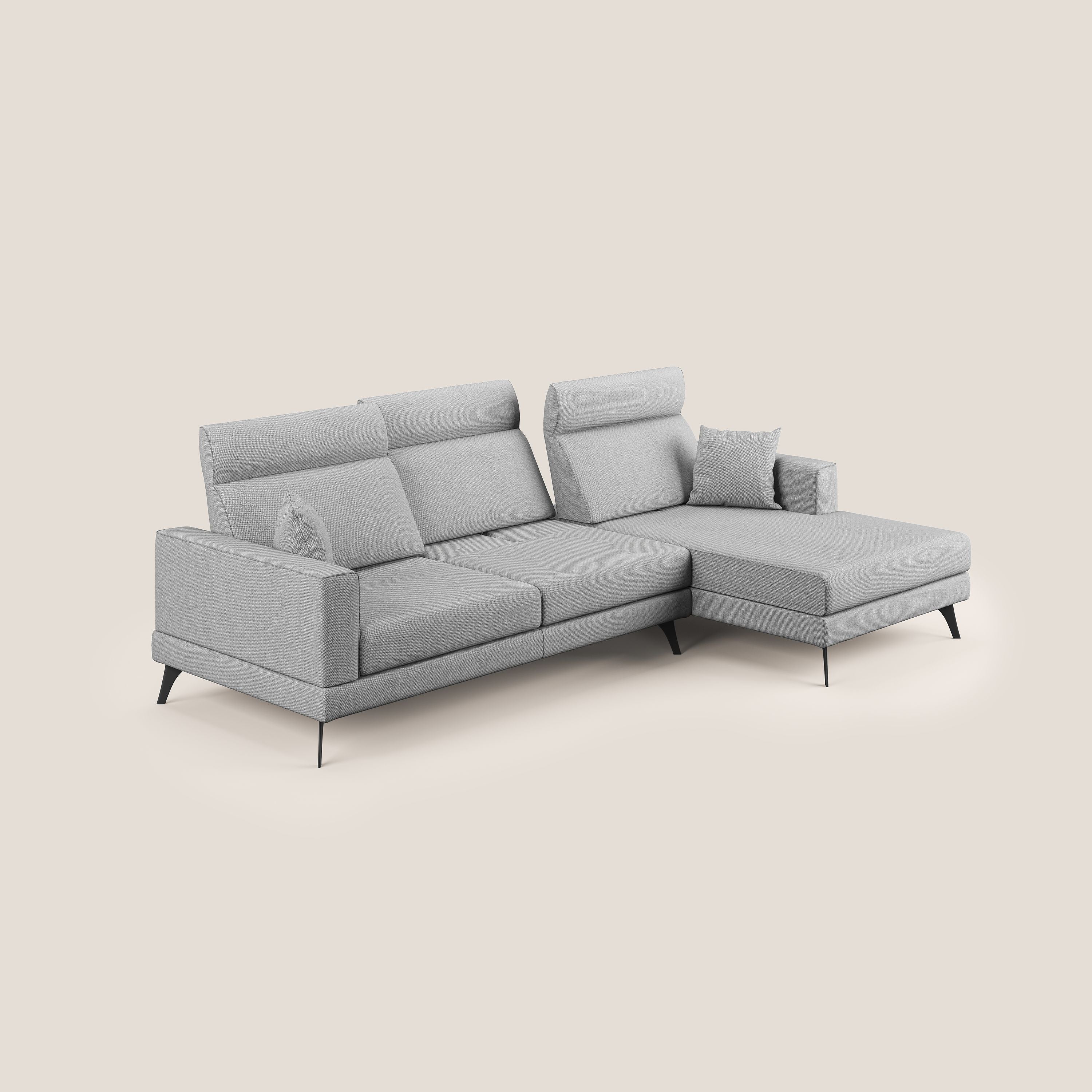 Slide Divano angolare con schienali traslanti e poggiatesta regolabili in tessuto smacchiabile T05 grigio - divani.store