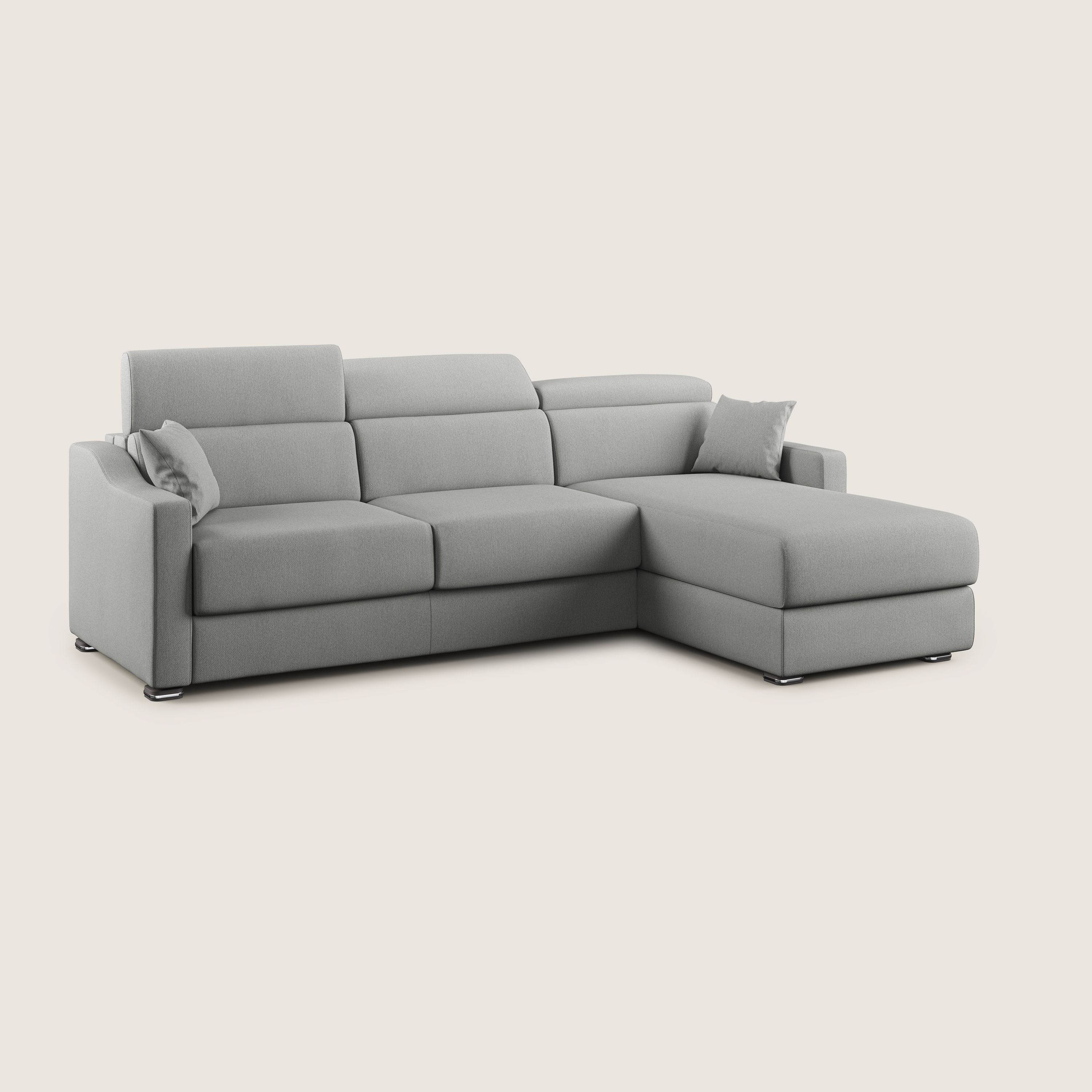 Amber divano letto angolare in tessuto smacchiabile T05 grigio - divani.store