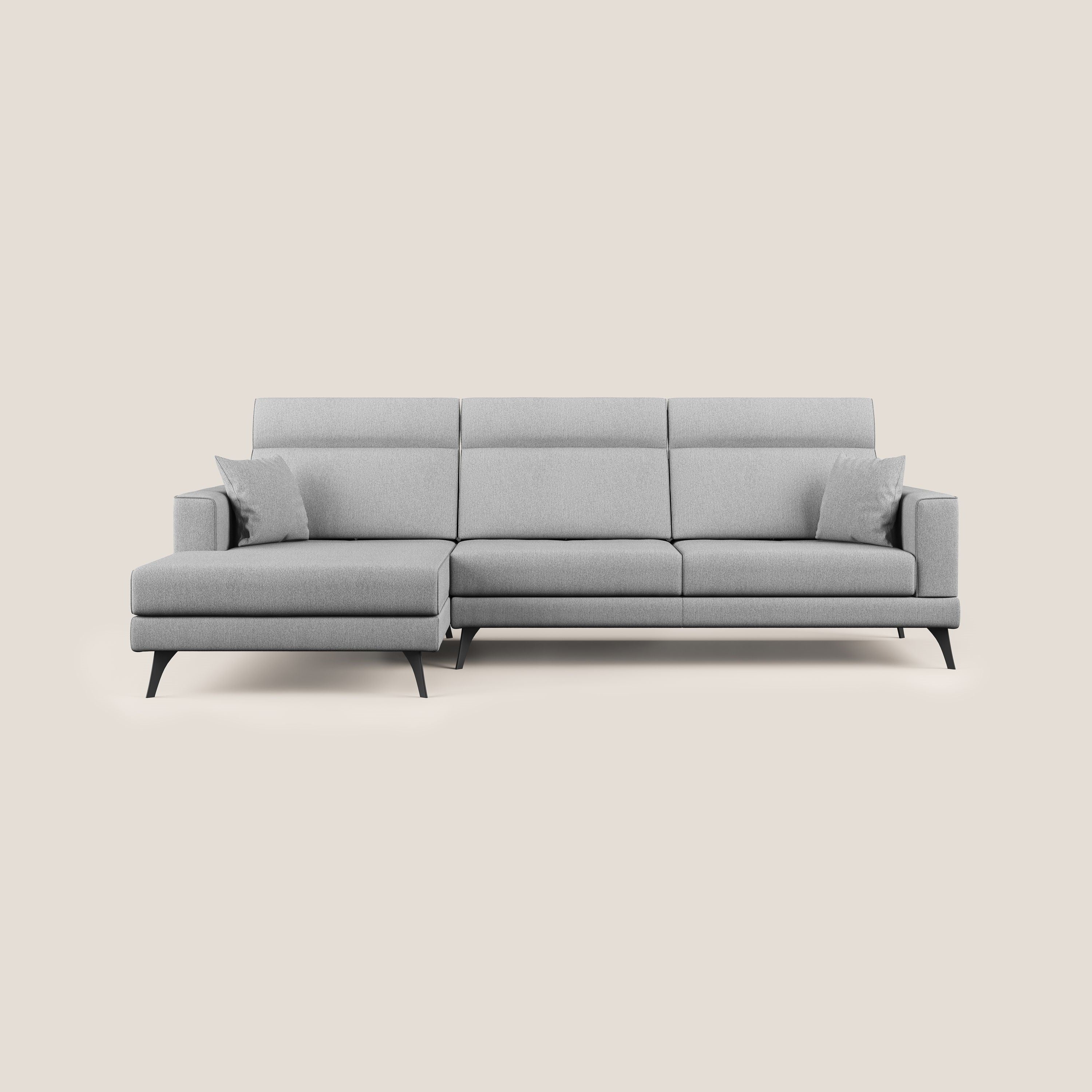 Slide Divano angolare con schienali traslanti e poggiatesta regolabili in tessuto smacchiabile T05 grigio - divani.store