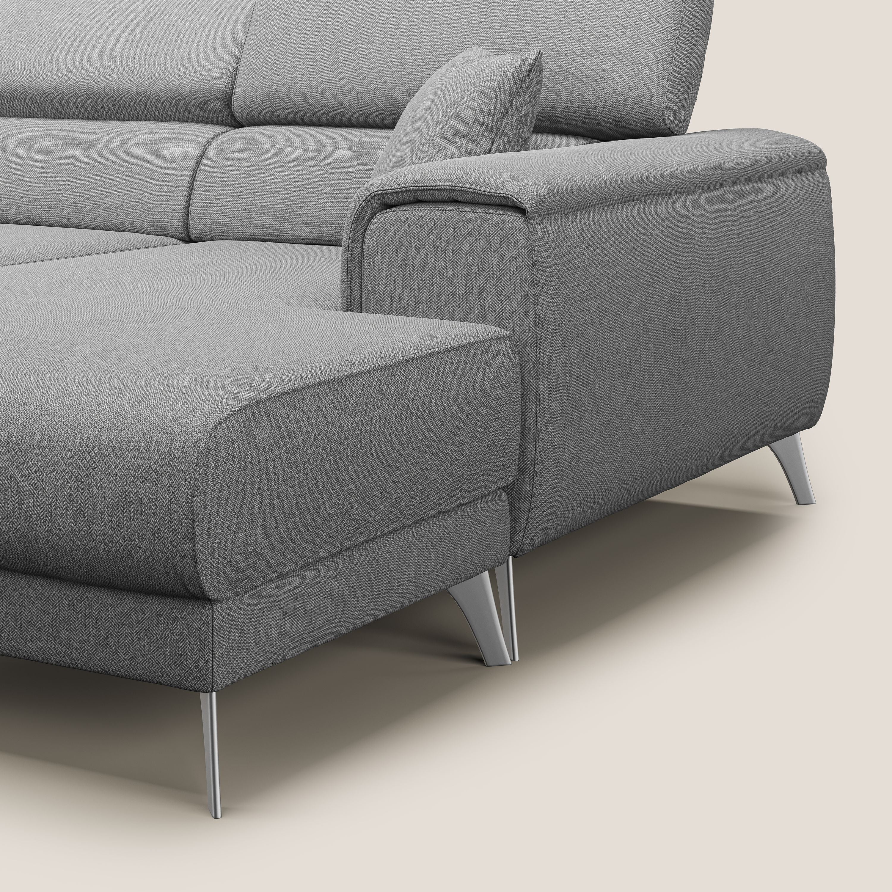 Fusion Divano angolare con sedute scorrevoli in tessuto morbido smacchiabile T05 grigio - divani.store