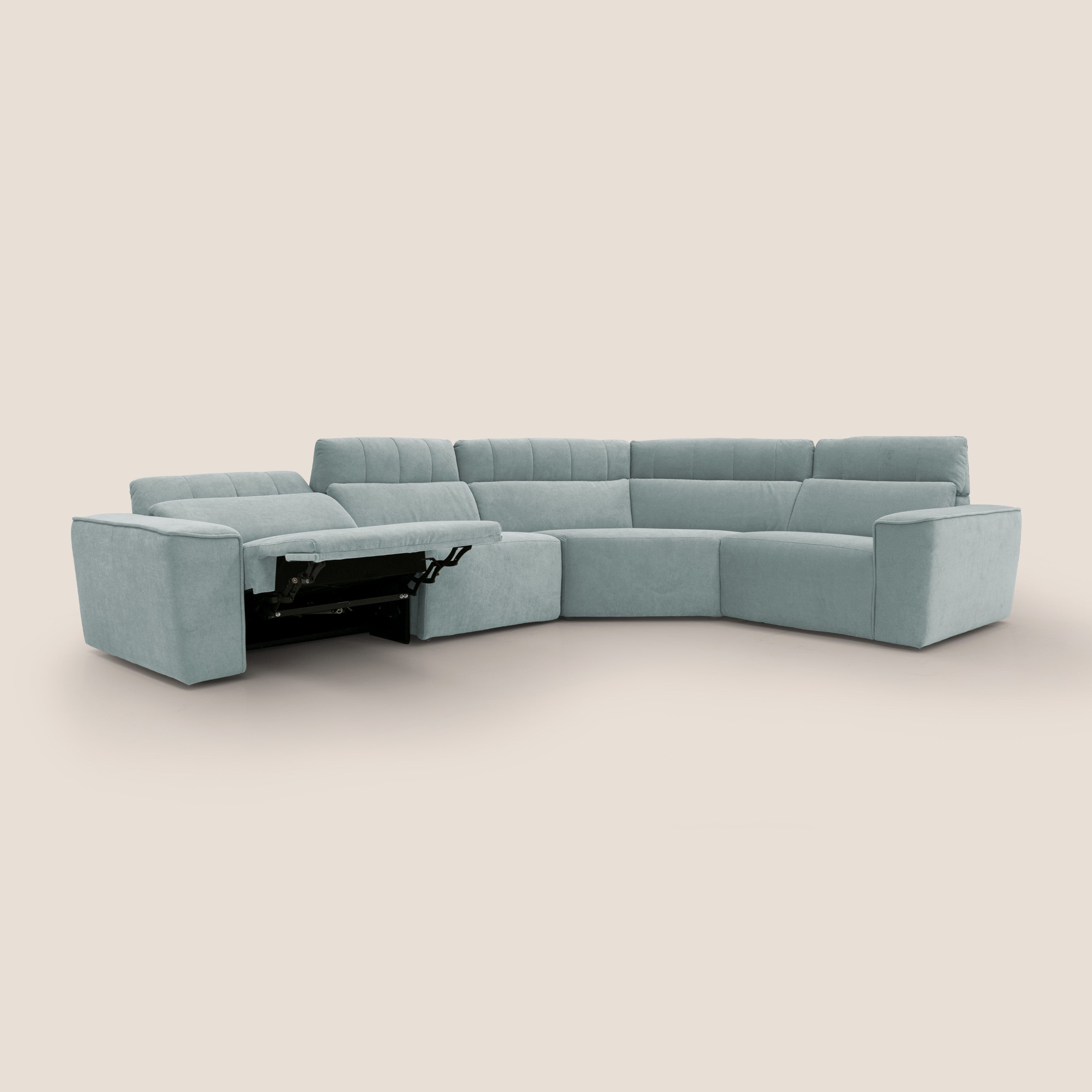 Clark Divano modulare angolare REVERSIBILE con opzione relax elettrico in tessuto smacchiabile impermeabile T17 verde acqua - divani.store