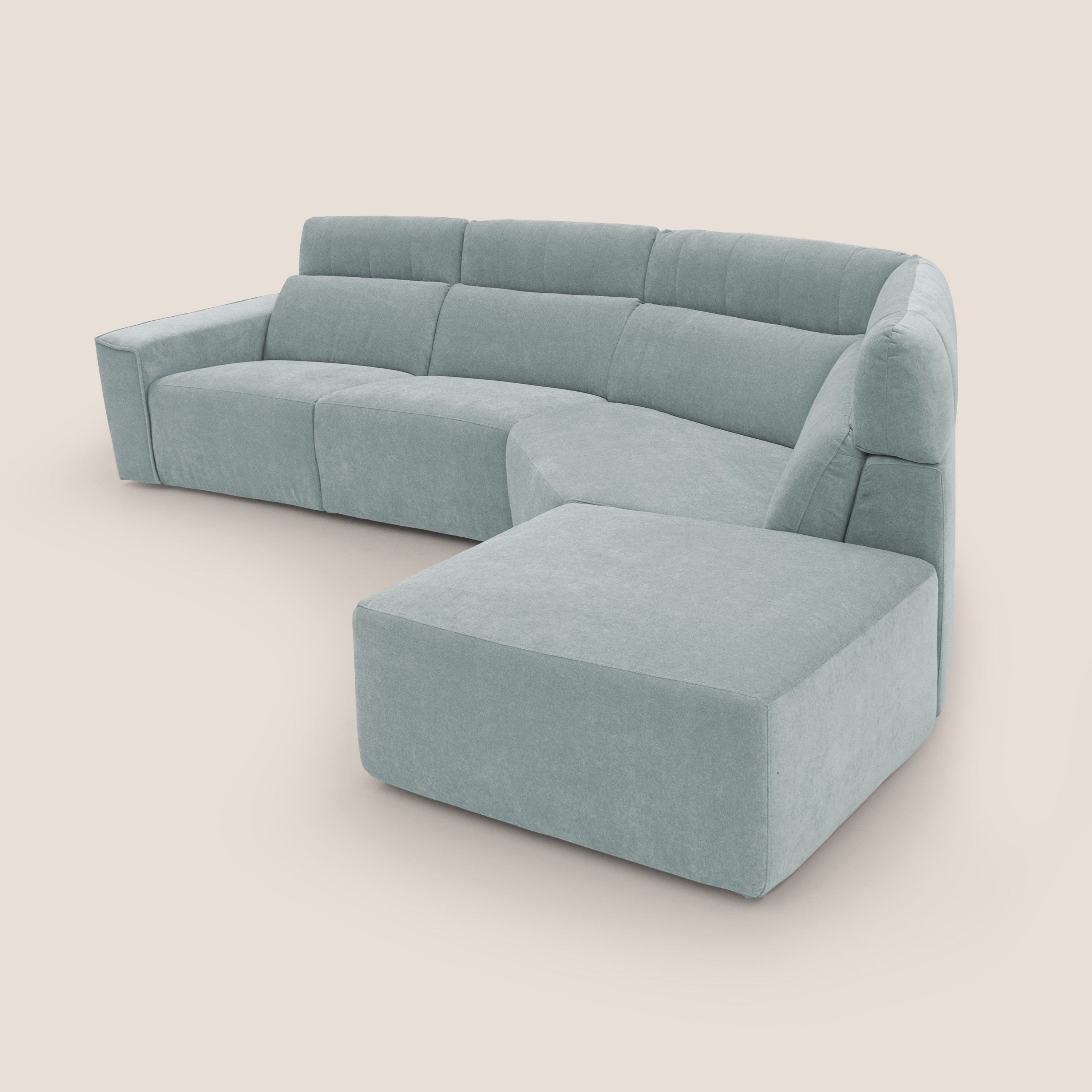 Clark Divano angolare con opzione relax elettrico in tessuto smacchiabile impermeabile T17 verde acqua - divani.store