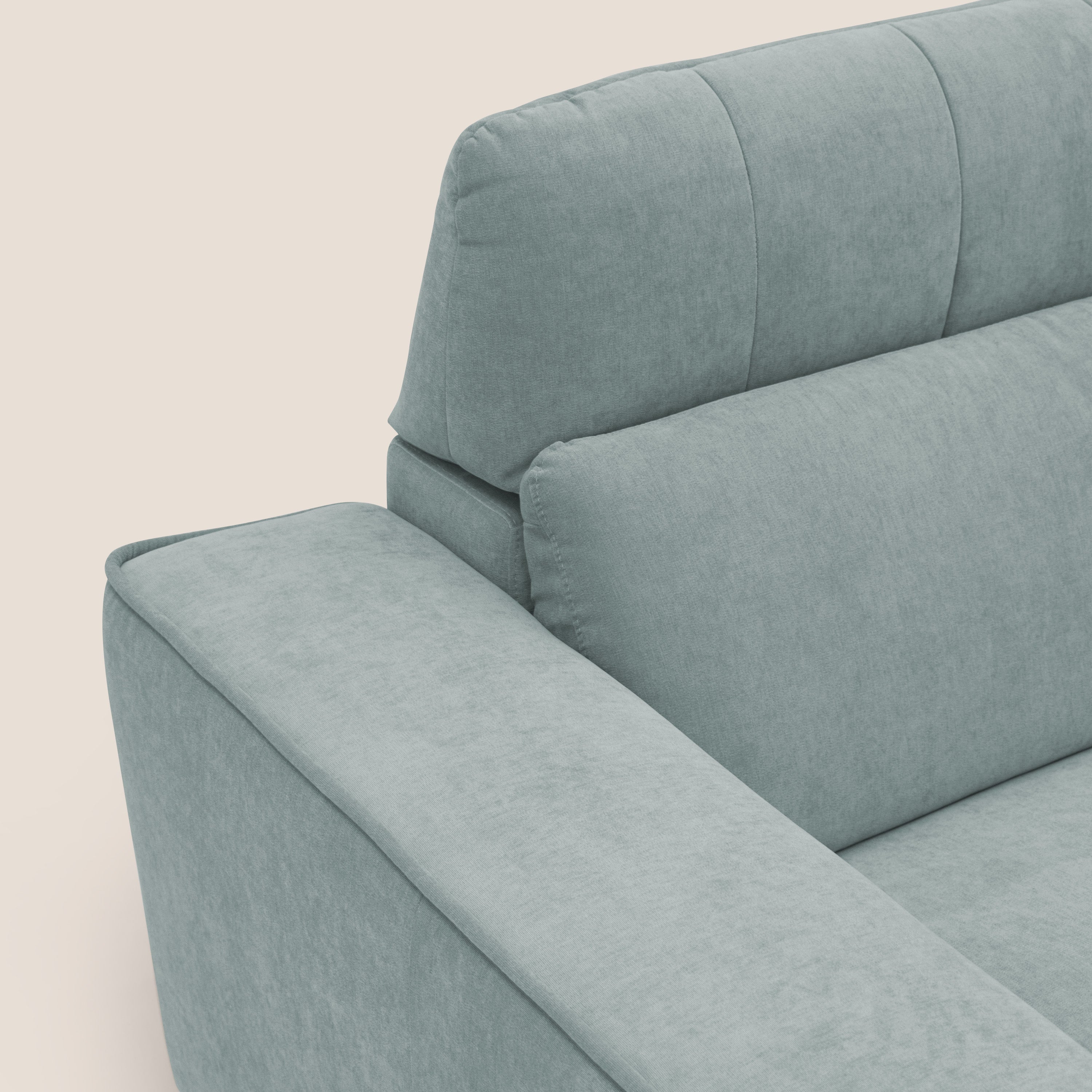 Clark Divano angolare con opzione relax elettrico in tessuto smacchiabile impermeabile T17 verde acqua - divani.store