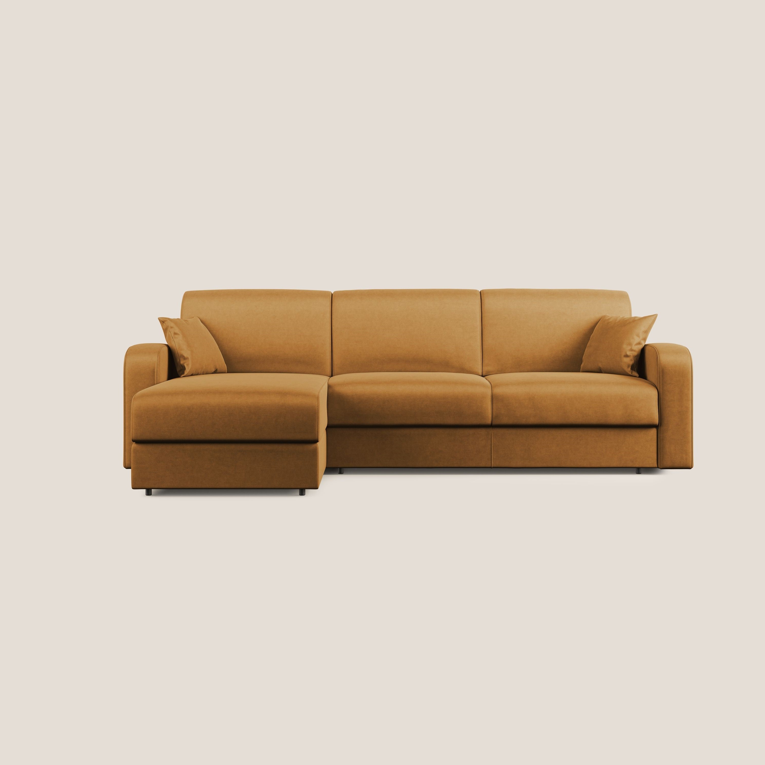Lebron Divano letto angolare con penisola in velluto morbido T01 oro - divani.store