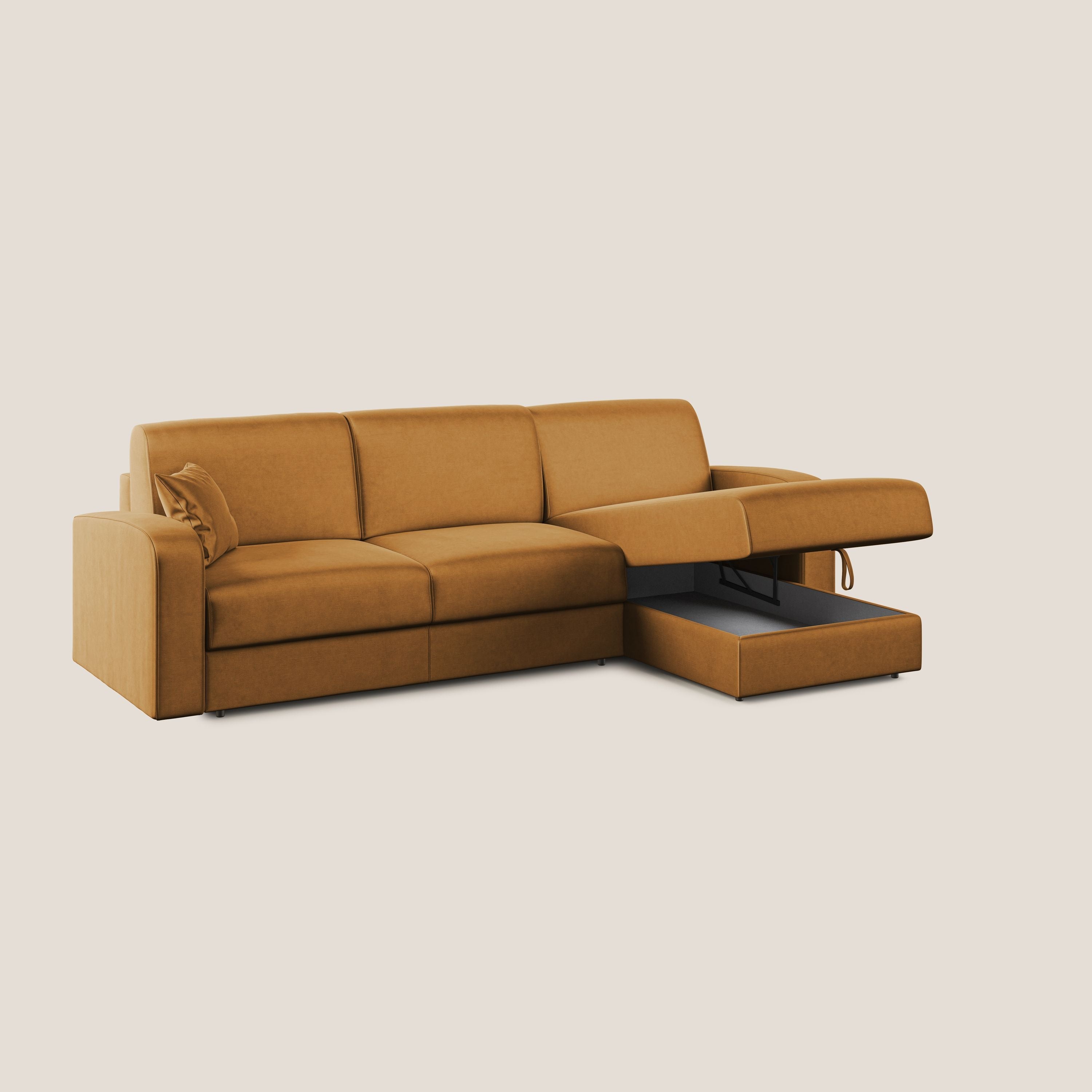 Lebron Divano letto angolare con penisola in velluto morbido T01 oro - divani.store