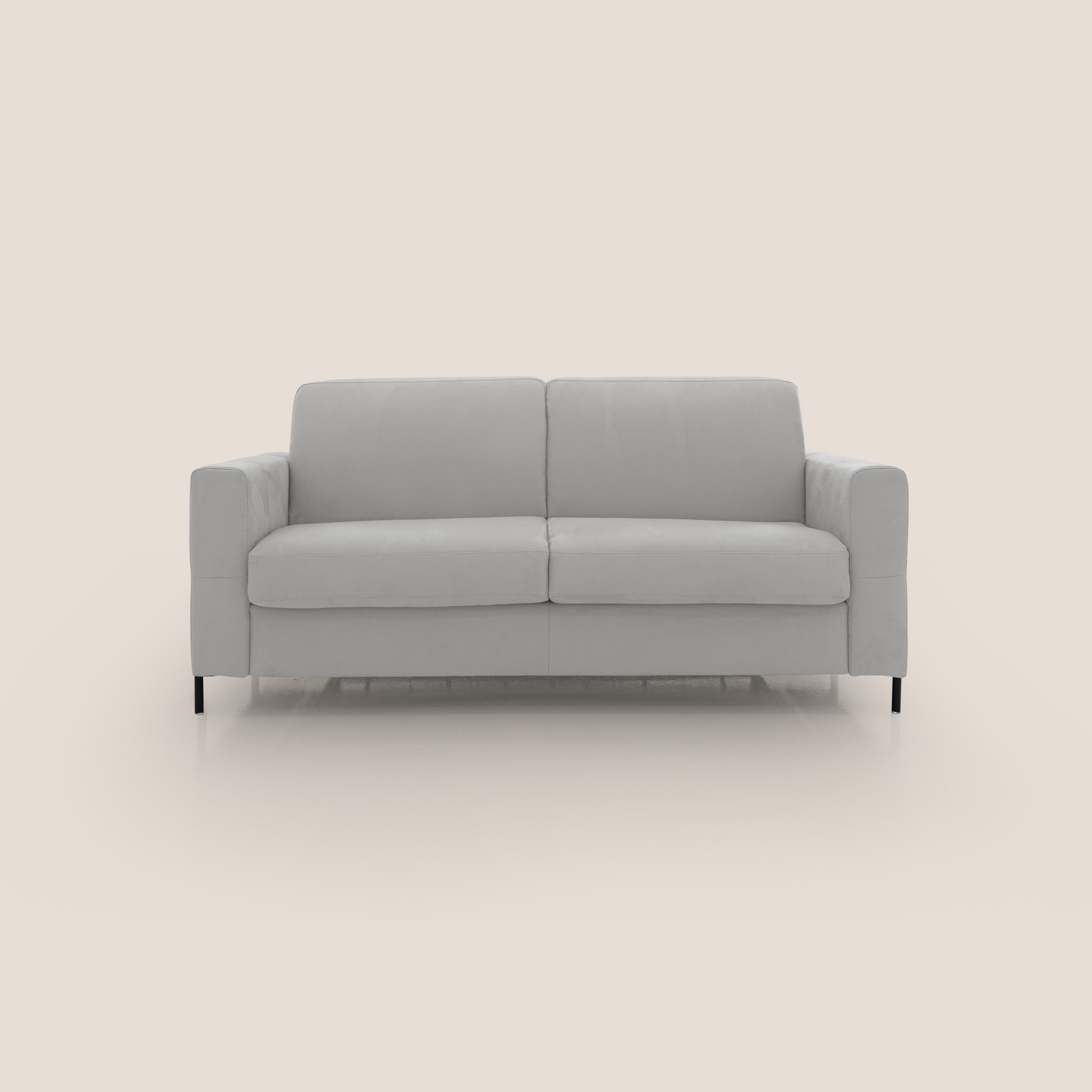 Ortensia divano letto materasso H18 cm con piedi alti in elegante microfibra smacchiabile T11 grigio chiaro - divani.store