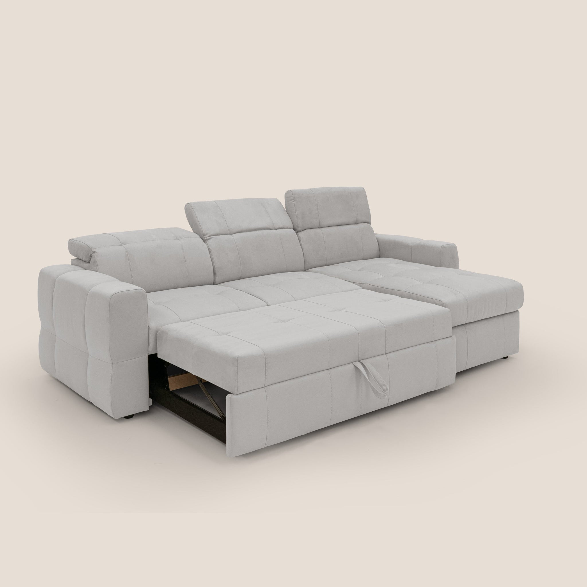 Kronos Canapé d'angle avec pouf extractible et coffre de rangement en microfibre imperméable T11