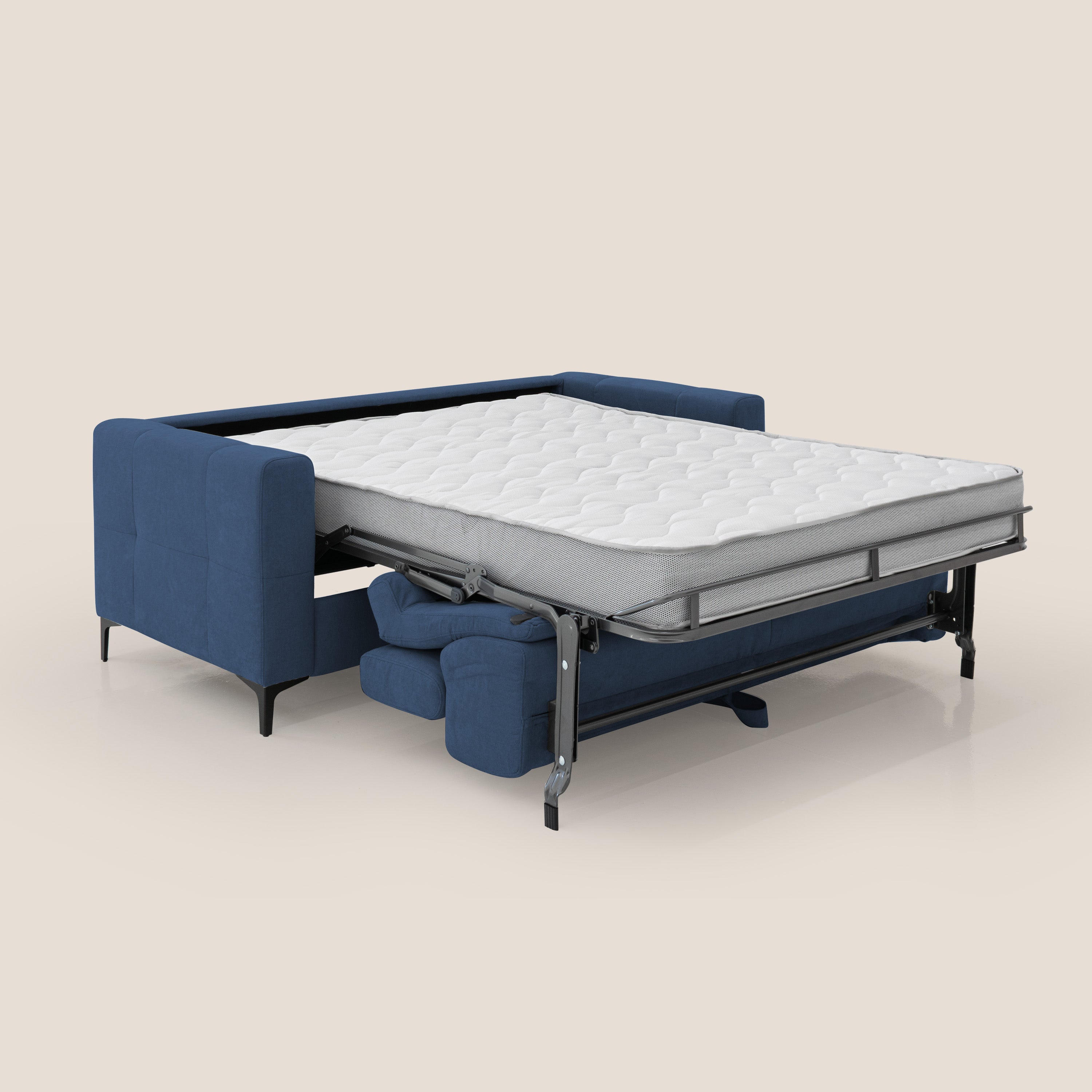 Gardenia divano letto materasso alto 18 cm con poggiatesta reclinabili e rivestimento impermeabile T02 blu - divani.store