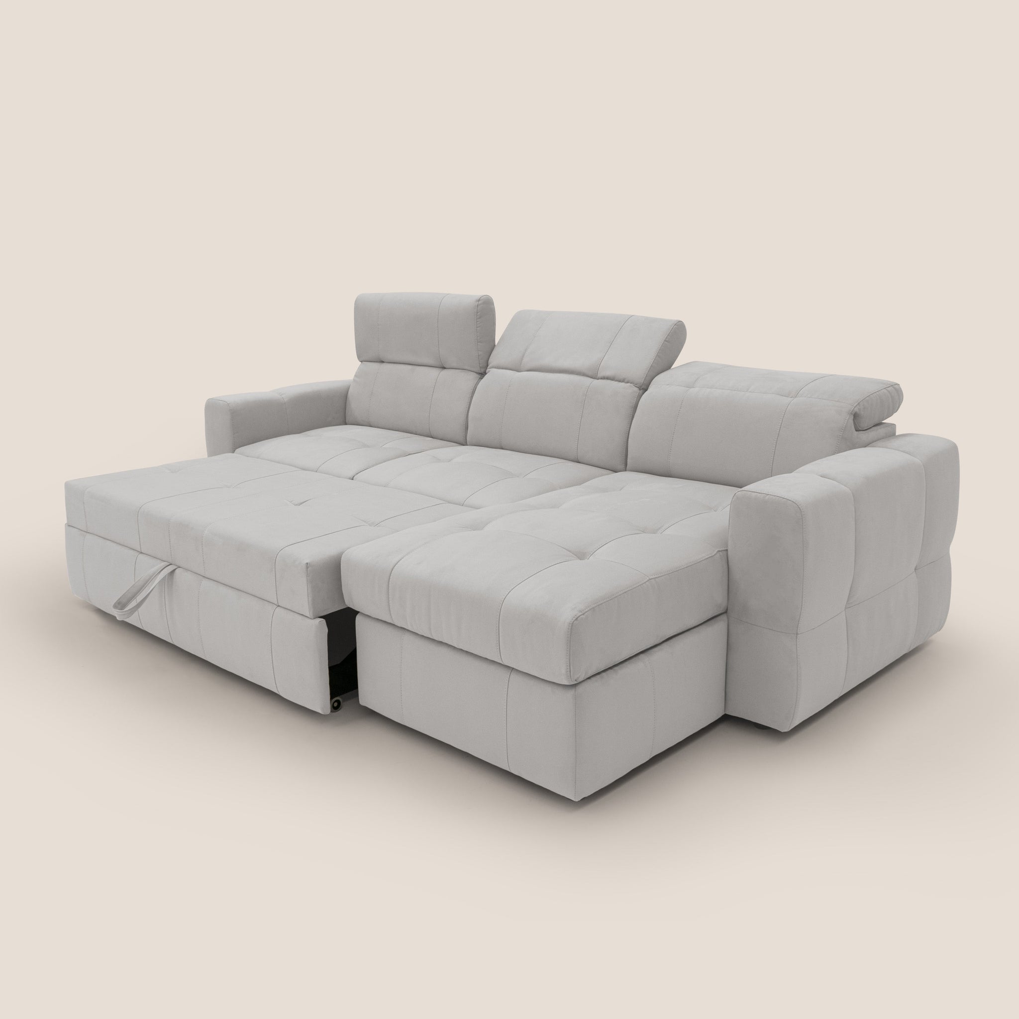 Kronos Canapé d'angle avec pouf extractible et coffre de rangement en microfibre imperméable T11