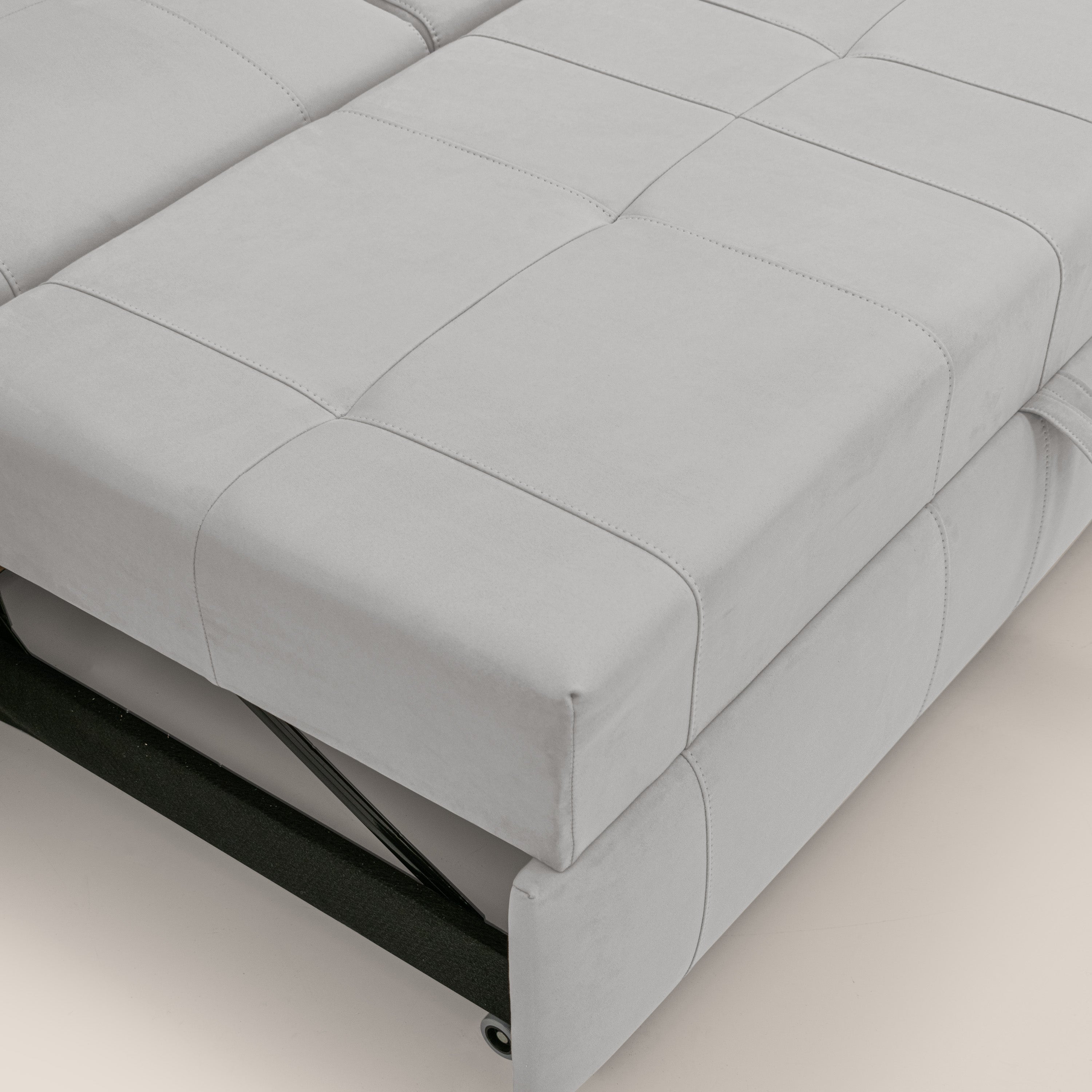 Kronos Divano angolare con poggiapiedi estraibile e pouf contenitore mobile in microfibra impermeabile T11 grigio chiaro - divani.store