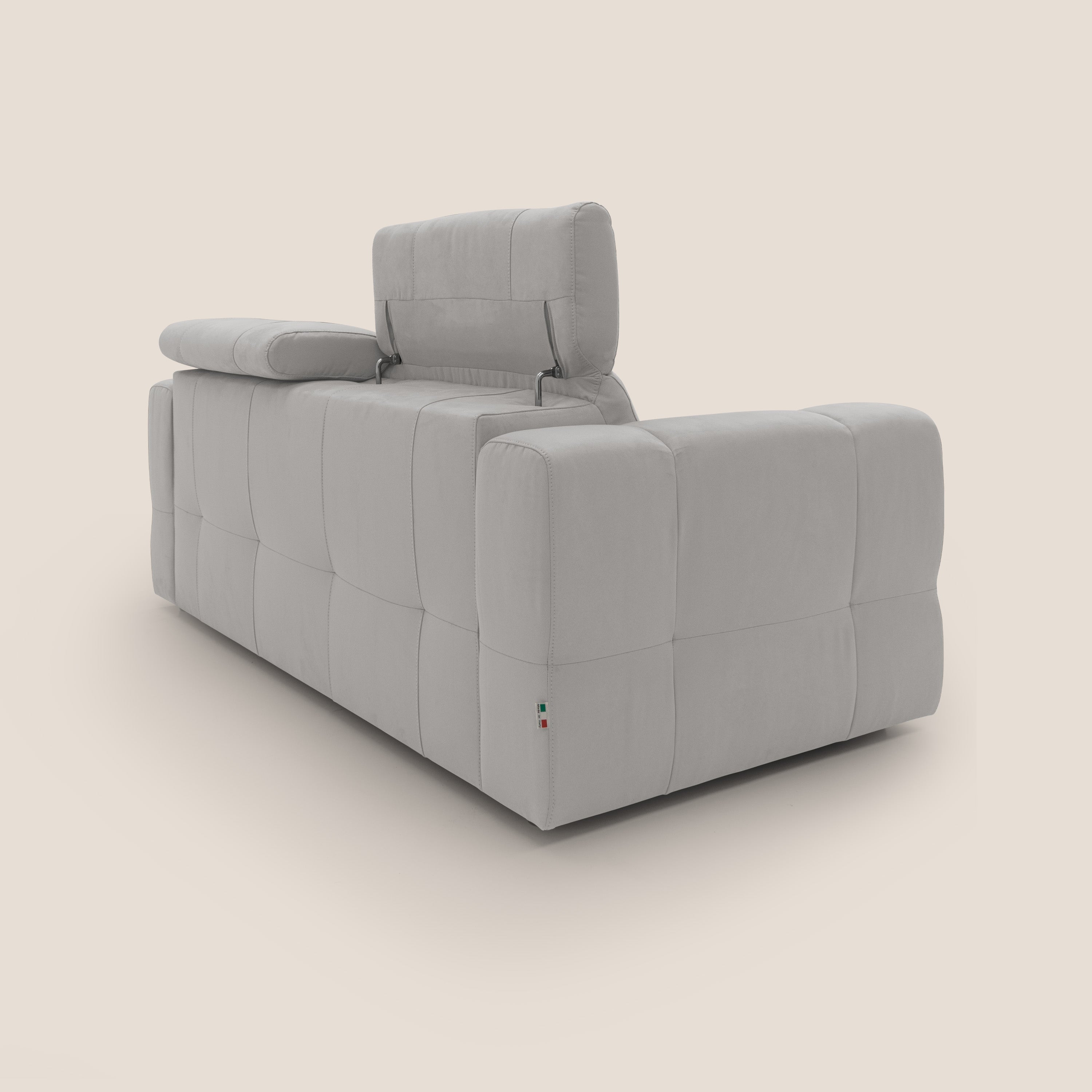 Kronos Divano con pouf estraibile poggiapiedi e poggiatesta reclinabili in morbida microfibra impermeabile T11 grigio chiaro - divani.store
