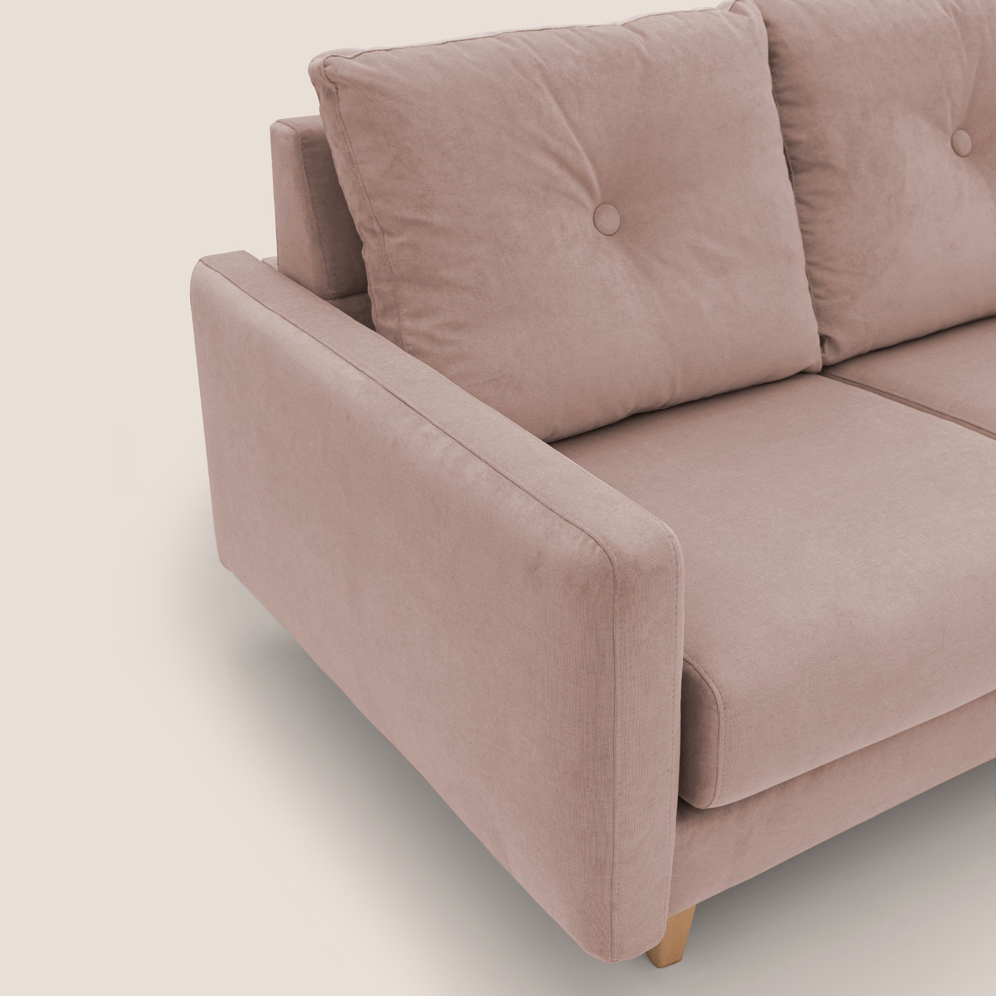 Matisse divano a 3 sedute allungabili e schienali in piuma d'oca in tessuto smacchiabile T17 rosa - divani.store
