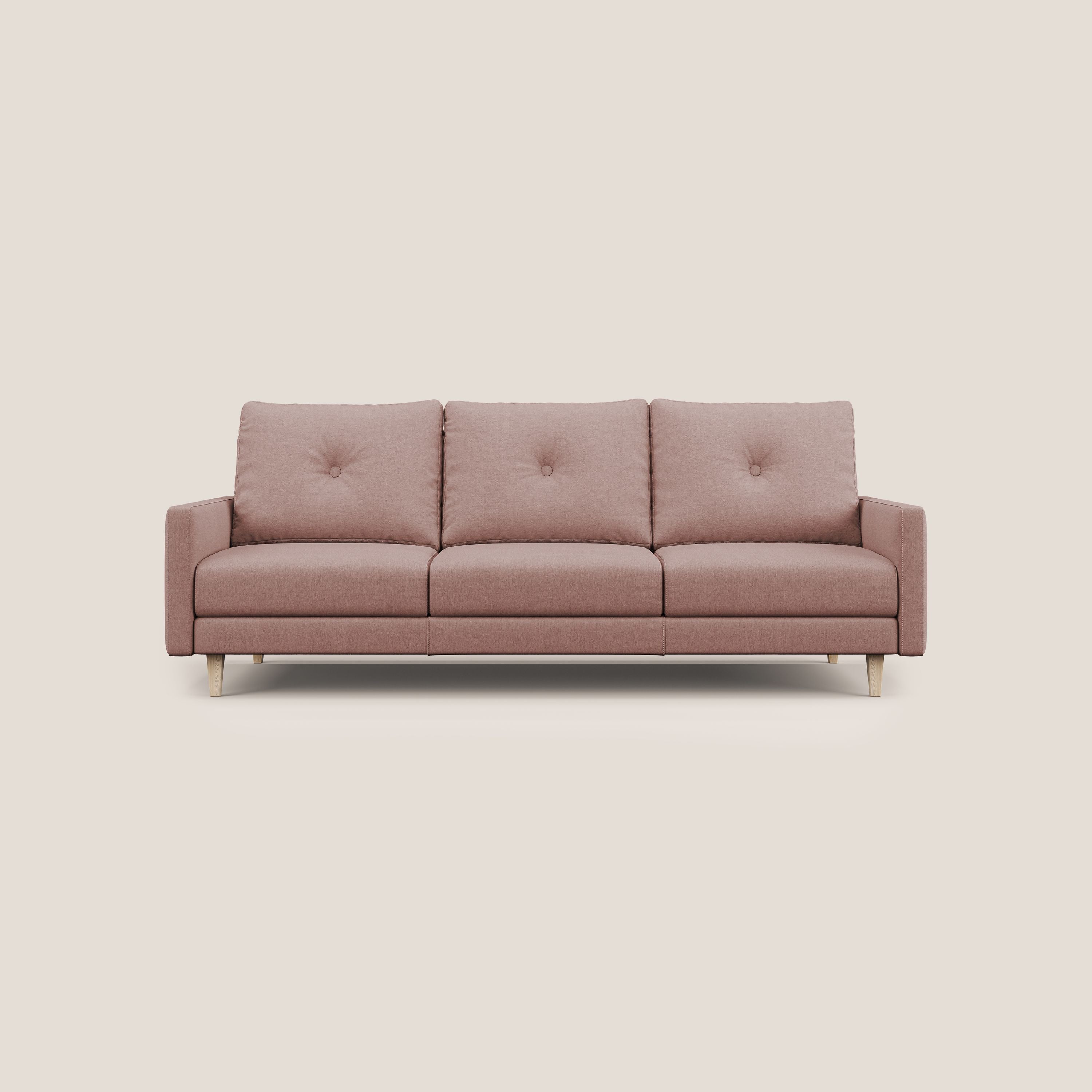 Matisse divano a 3 sedute allungabili e schienali in piuma d'oca in tessuto smacchiabile T17 rosa - divani.store