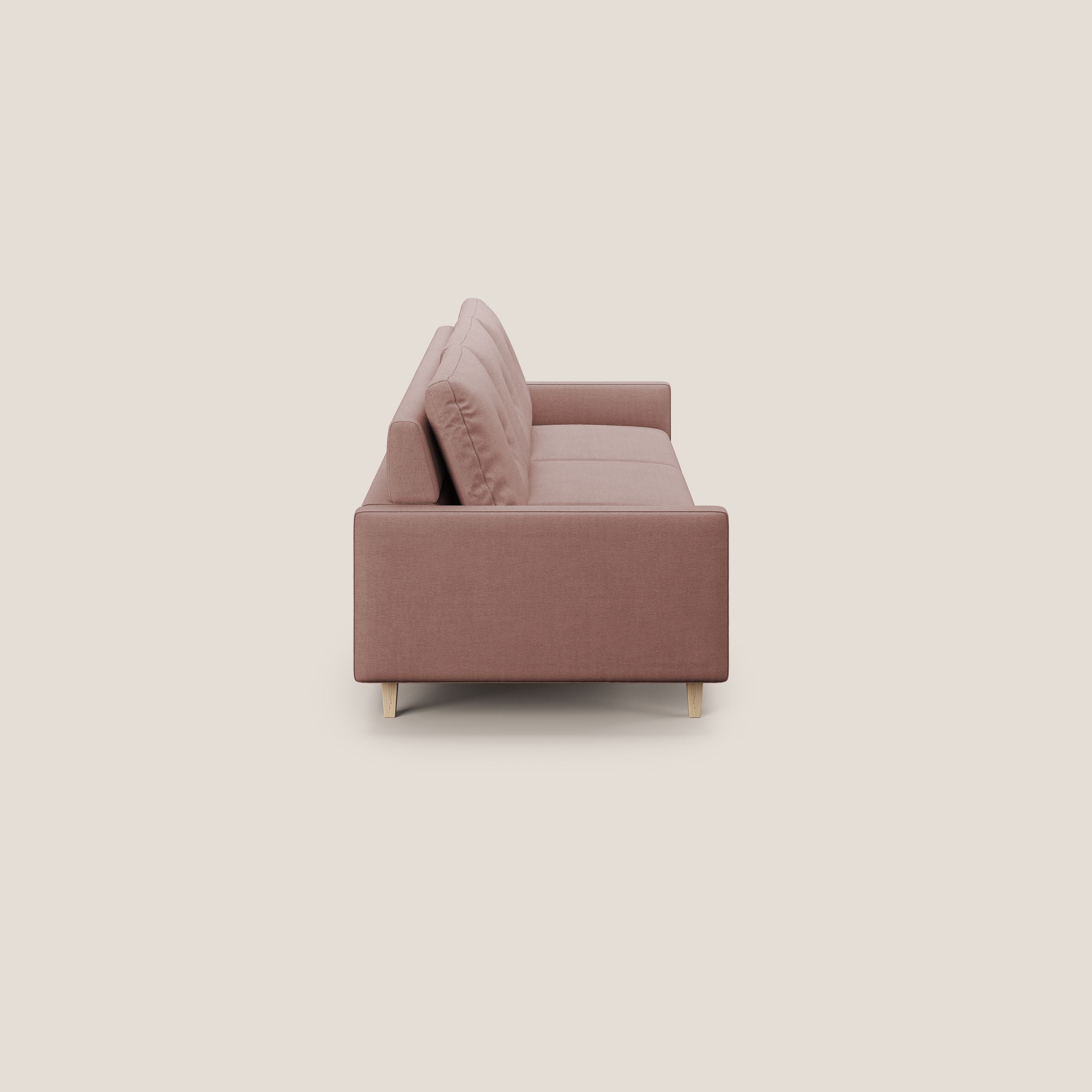 Matisse divano a 3 sedute allungabili e schienali in piuma d'oca in tessuto smacchiabile T17 rosa - divani.store