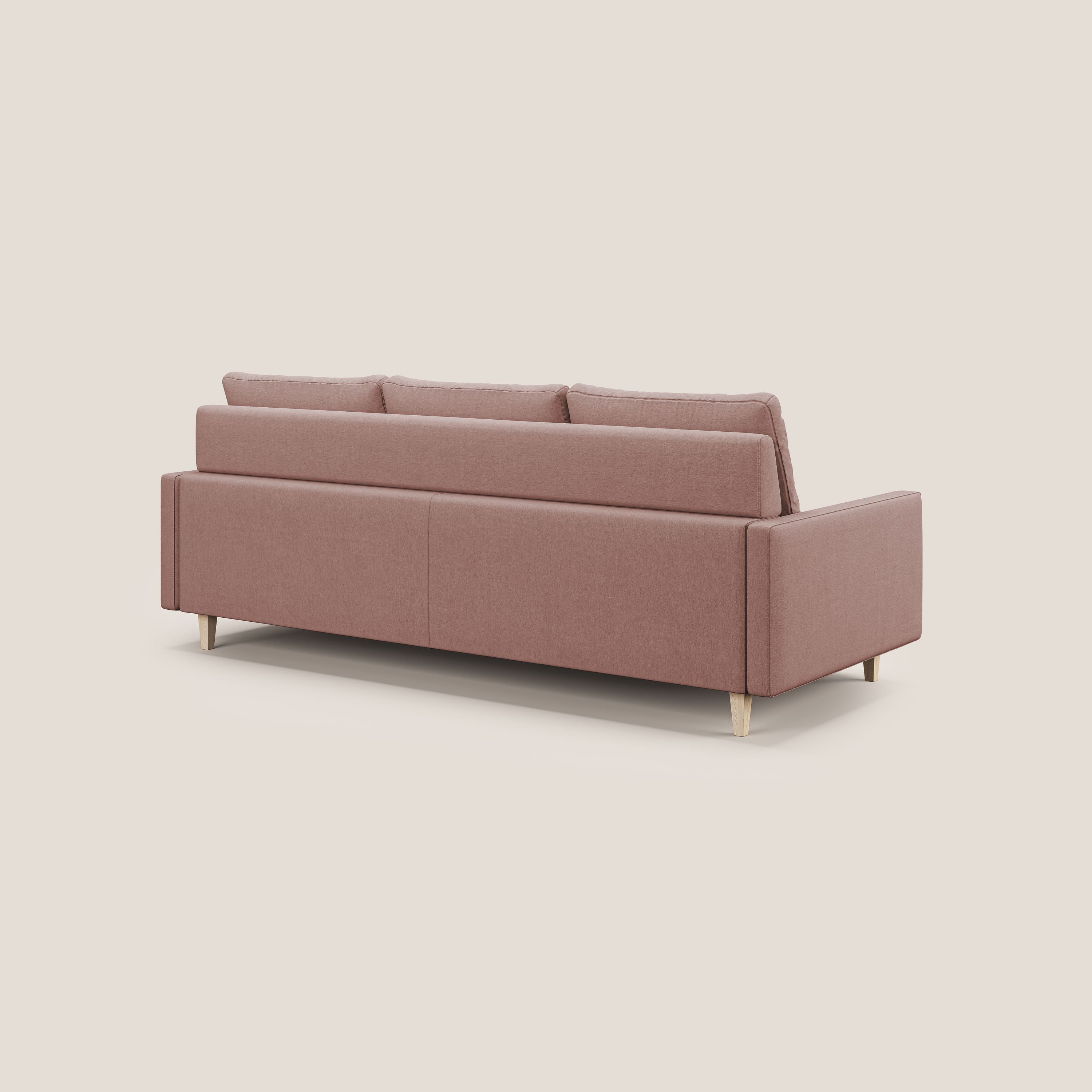 Matisse divano a 3 sedute allungabili e schienali in piuma d'oca in tessuto smacchiabile T17 rosa - divani.store