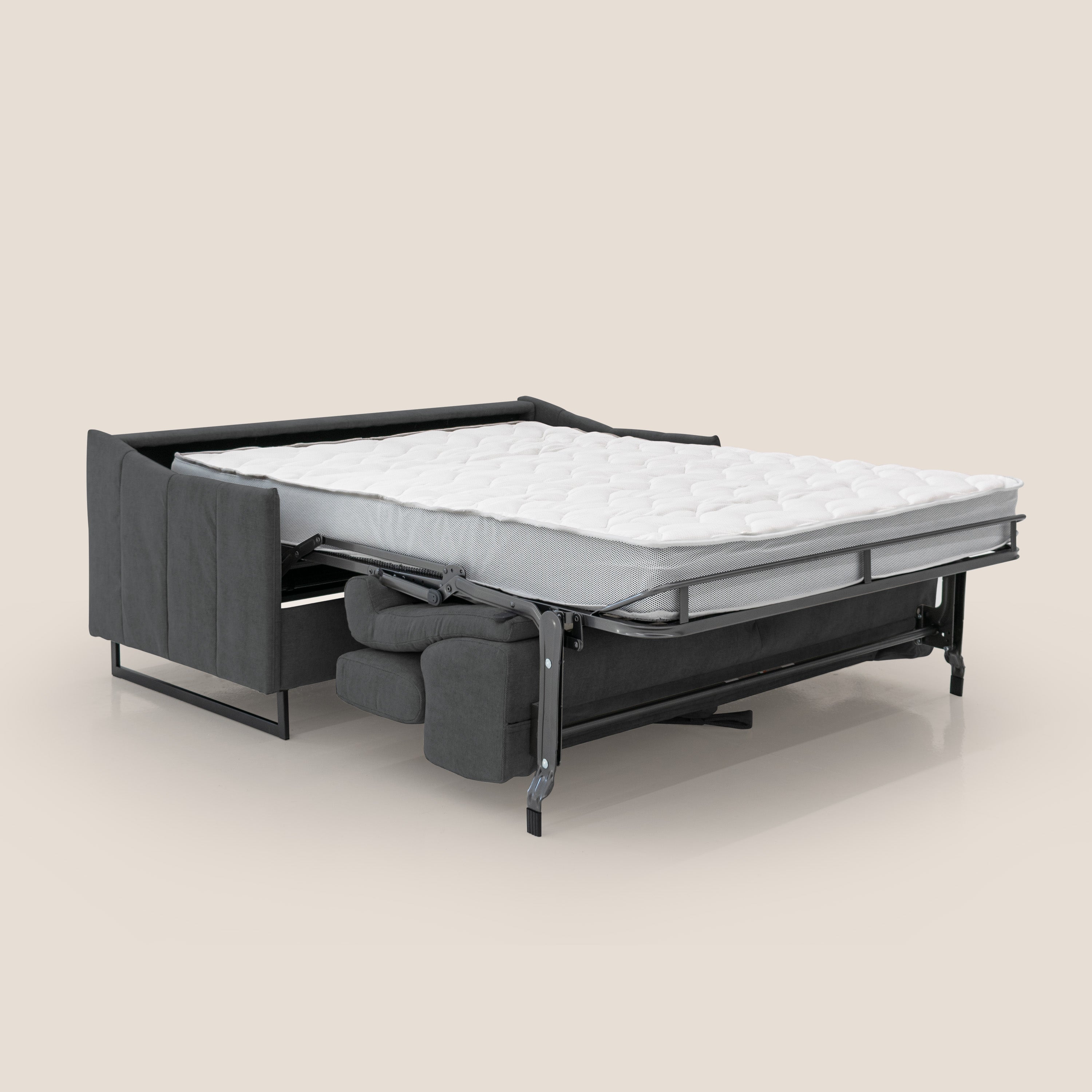 Loto divano letto salvaspazio materasso H18 cm con piedi alti in morbido tessuto impermeabile T14 antracite - divani.store