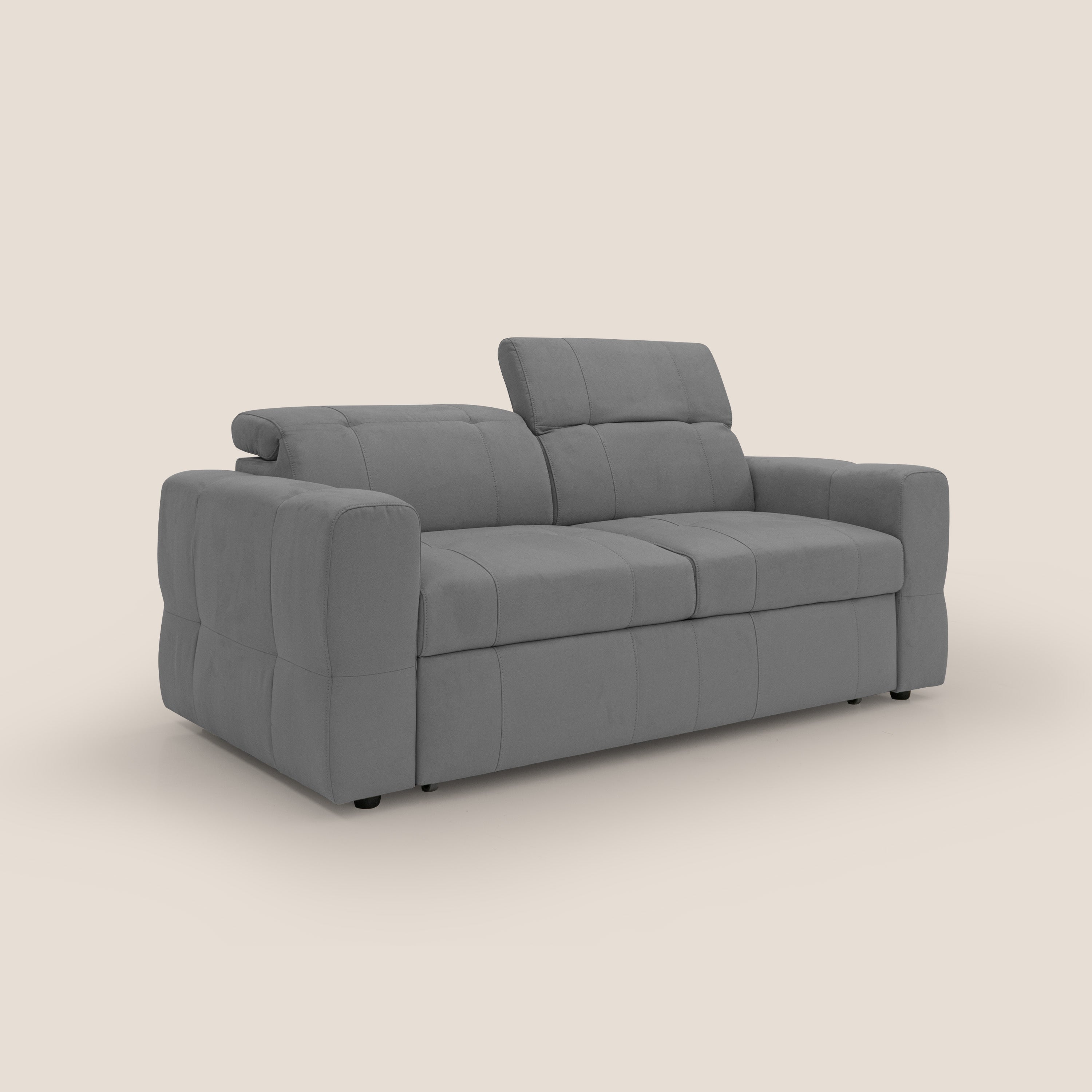 Kronos Divano con pouf estraibile poggiapiedi e poggiatesta reclinabili in morbida microfibra impermeabile T11 grigio - divani.store