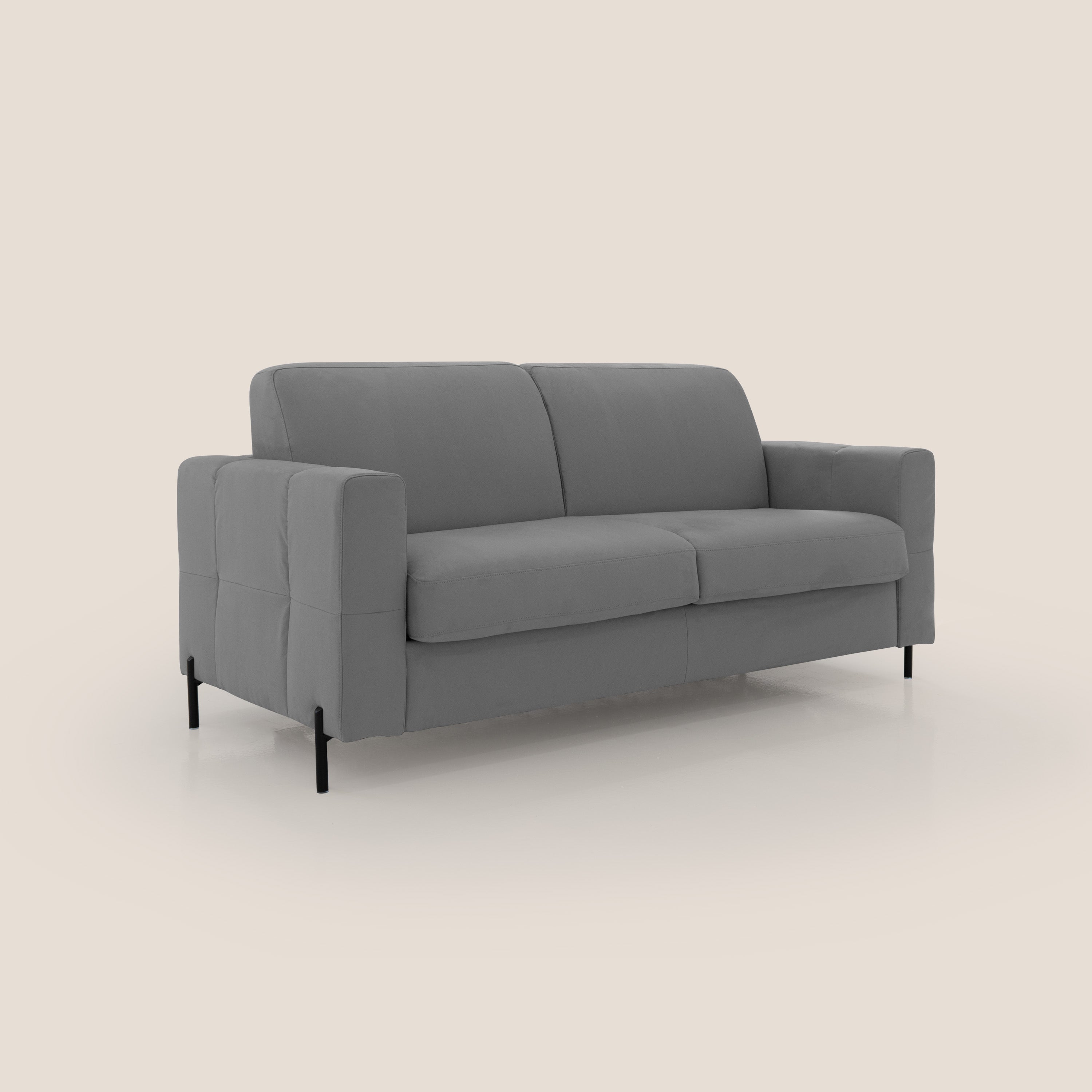 Ortensia divano letto materasso H18 cm con piedi alti in elegante microfibra smacchiabile T11 grigio - divani.store