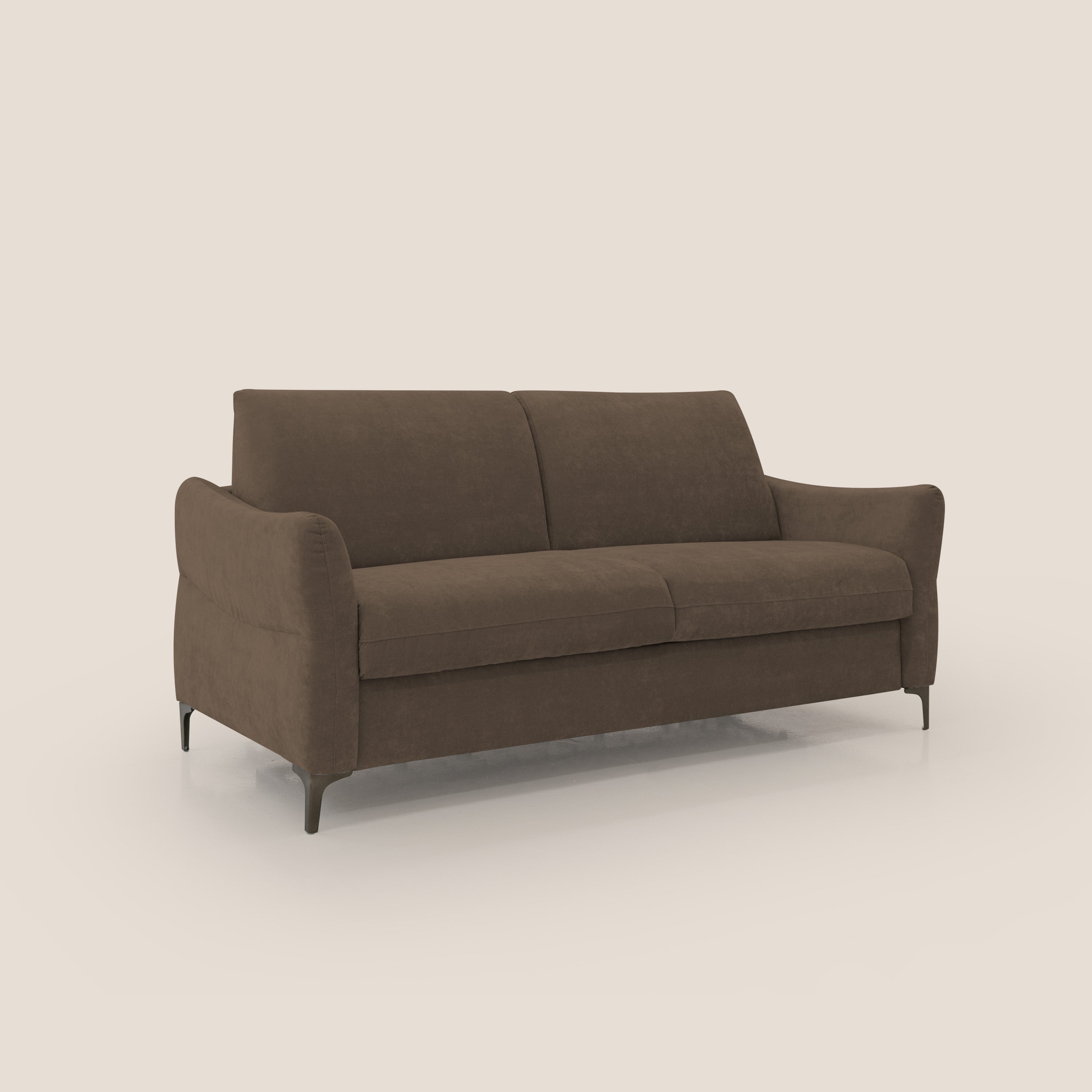Dalia divano letto con materasso H18 cm e piedi alti in raffinato tessuto smacchiabile T17 marrone - divani.store