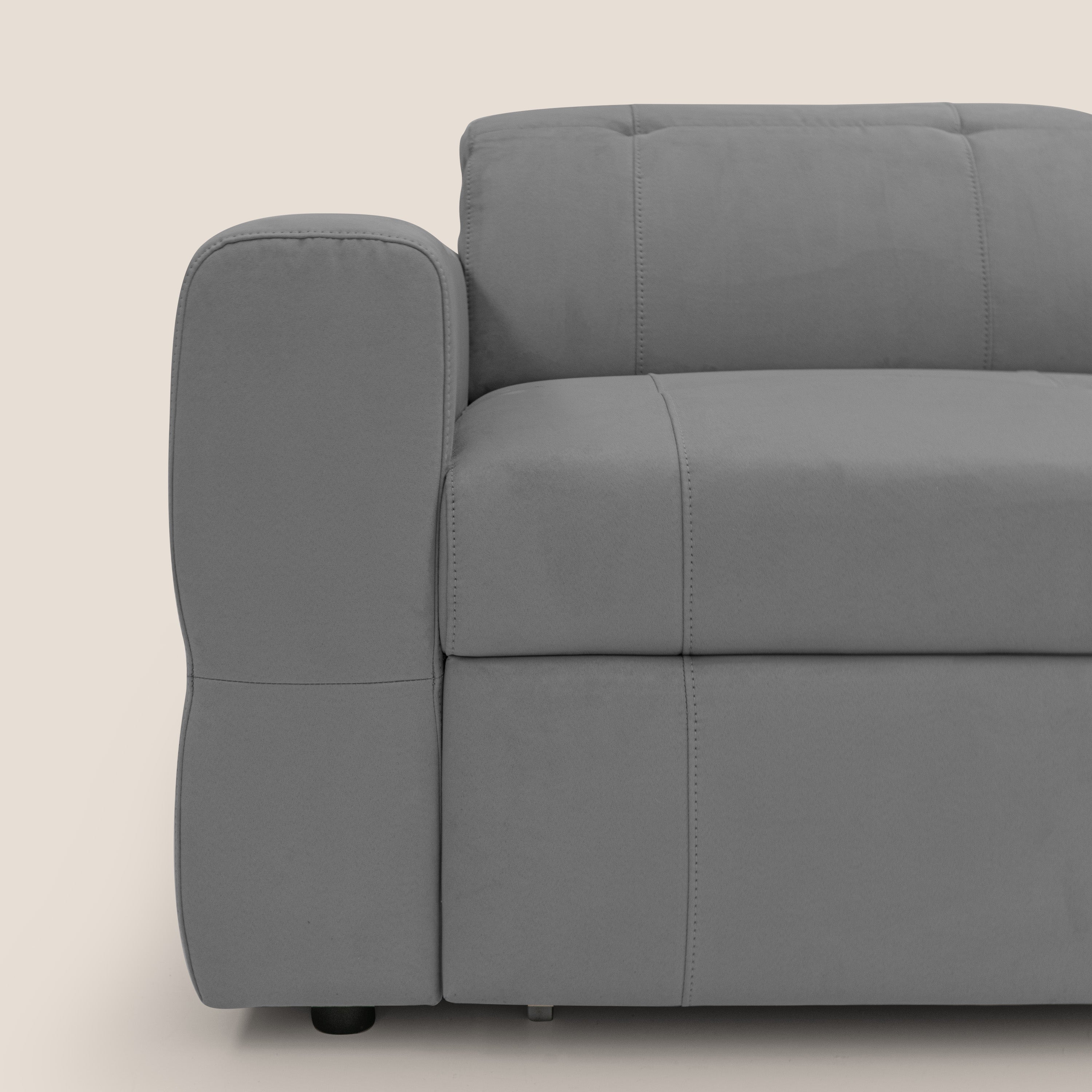 Kronos Divano con pouf estraibile poggiapiedi e poggiatesta reclinabili in morbida microfibra impermeabile T11 grigio - divani.store