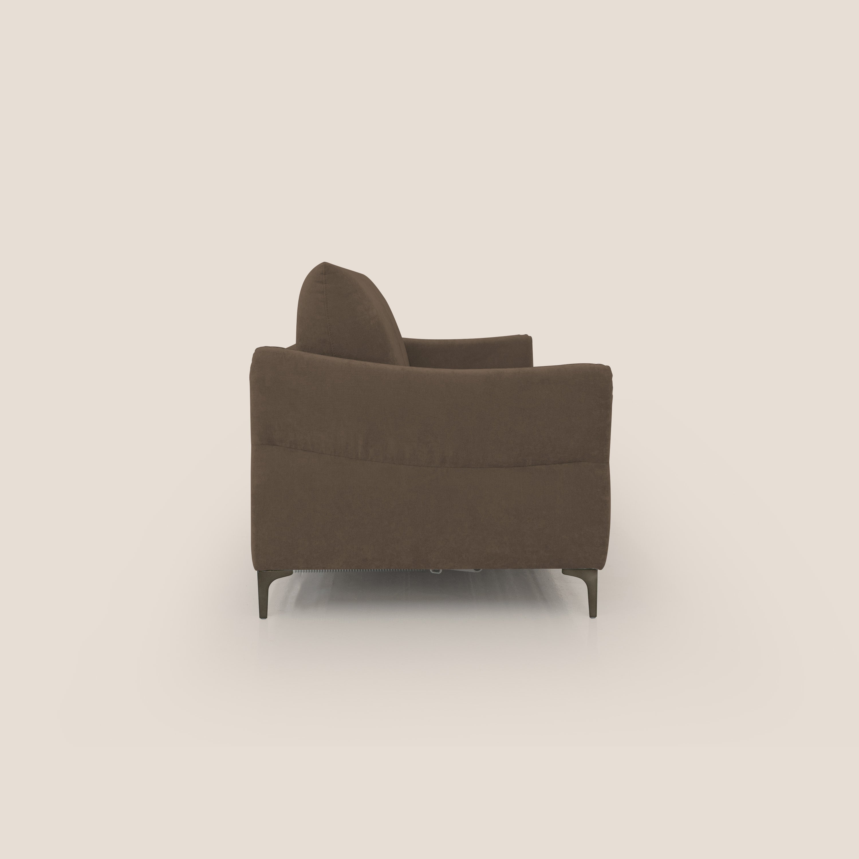 Dalia divano letto con materasso H18 cm e piedi alti in raffinato tessuto smacchiabile T17 marrone - divani.store