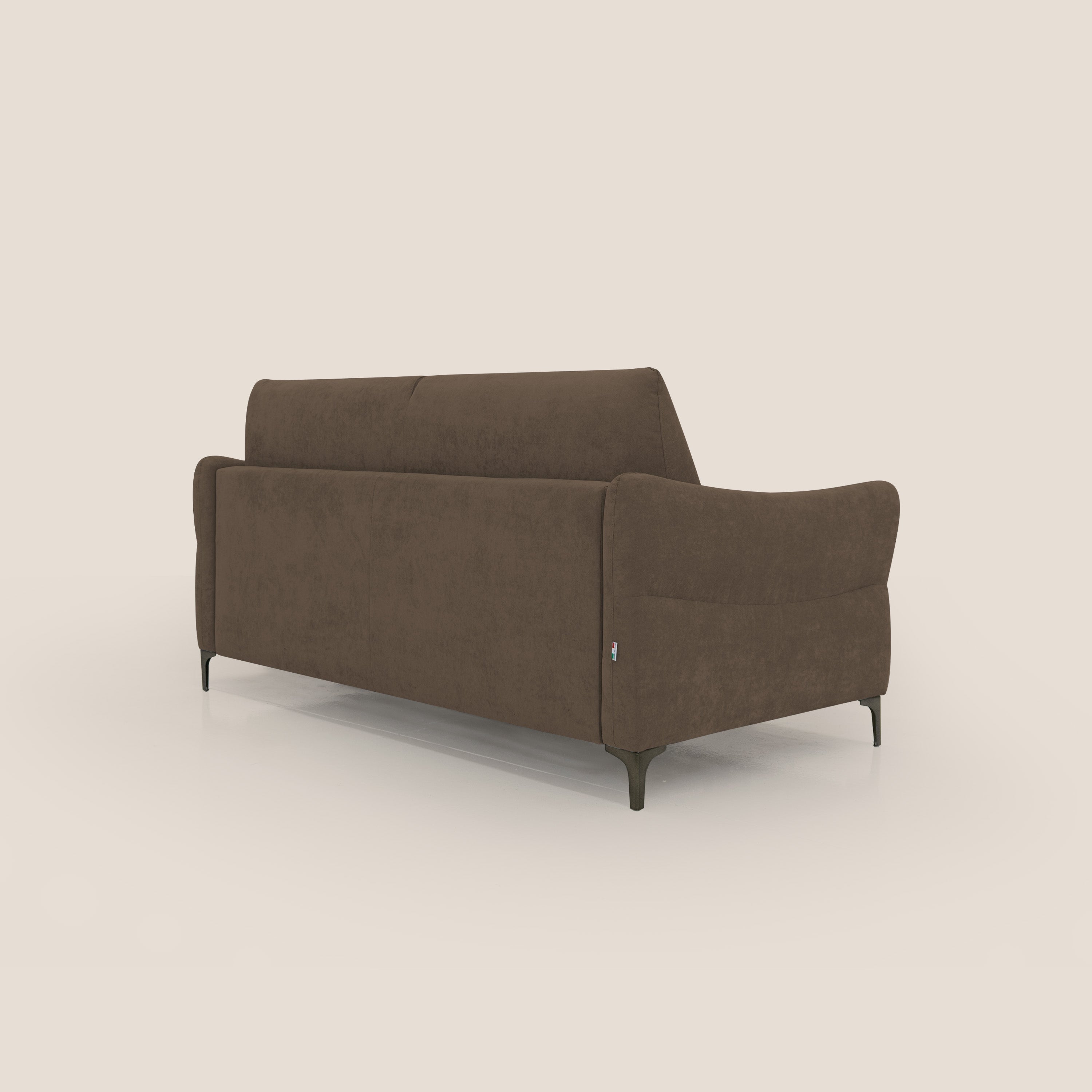 Dalia divano letto con materasso H18 cm e piedi alti in raffinato tessuto smacchiabile T17 marrone - divani.store