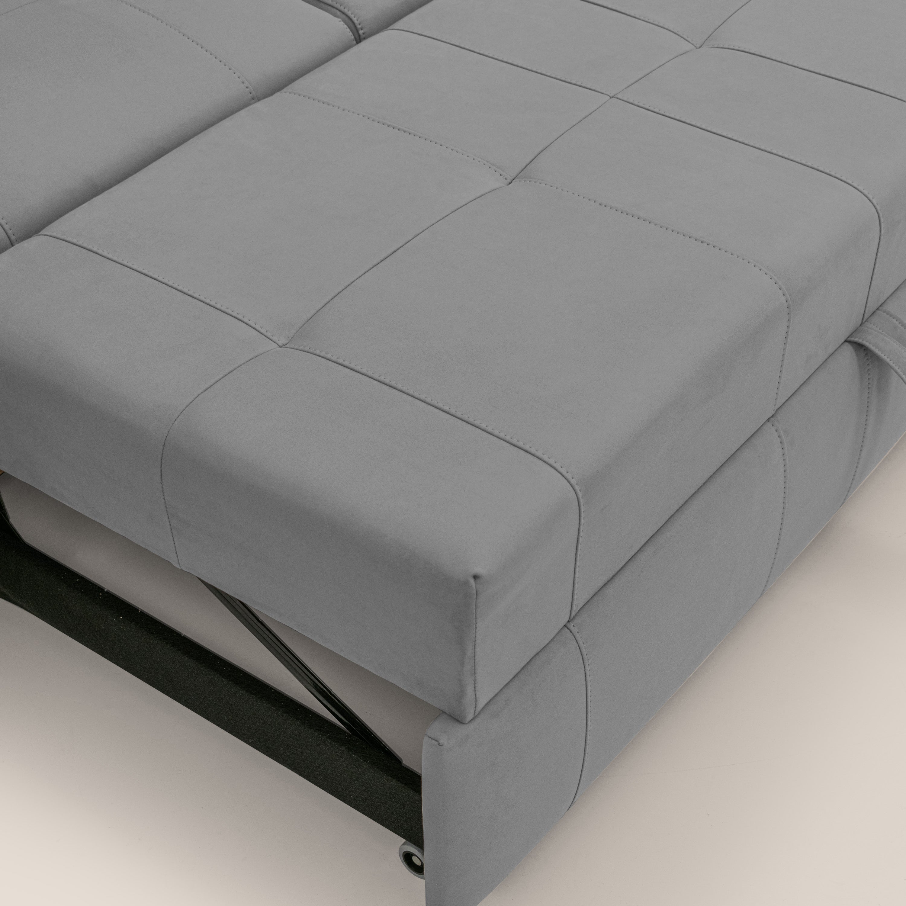 Kronos Divano angolare con poggiapiedi estraibile e pouf contenitore mobile in microfibra impermeabile T11 grigio - divani.store