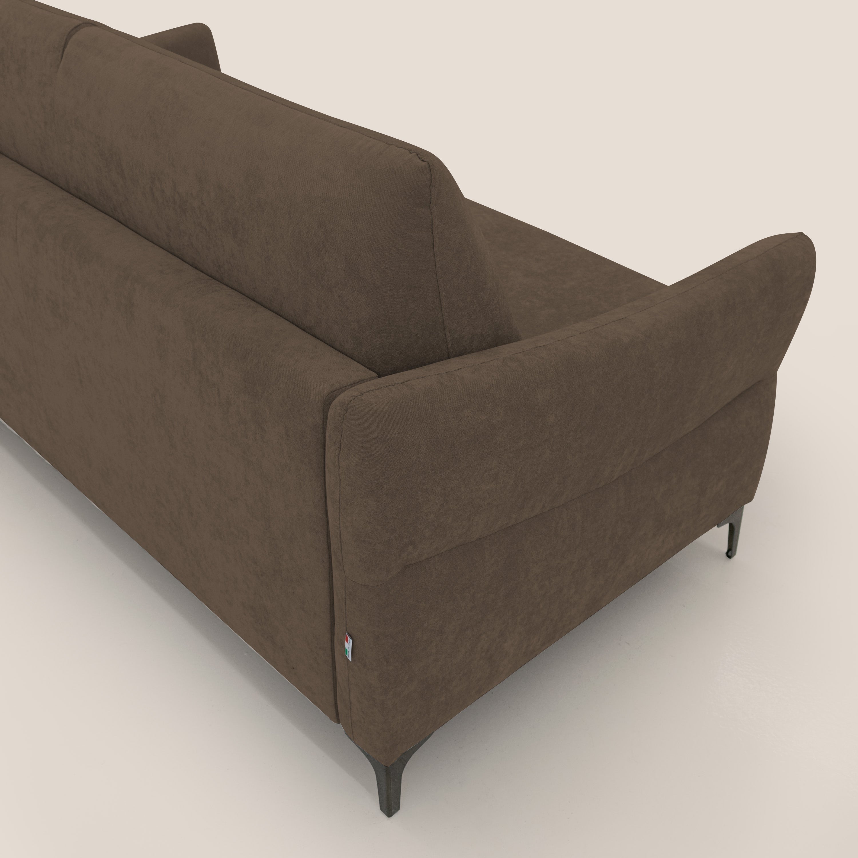 Dalia divano letto con materasso H18 cm e piedi alti in raffinato tessuto smacchiabile T17 marrone - divani.store