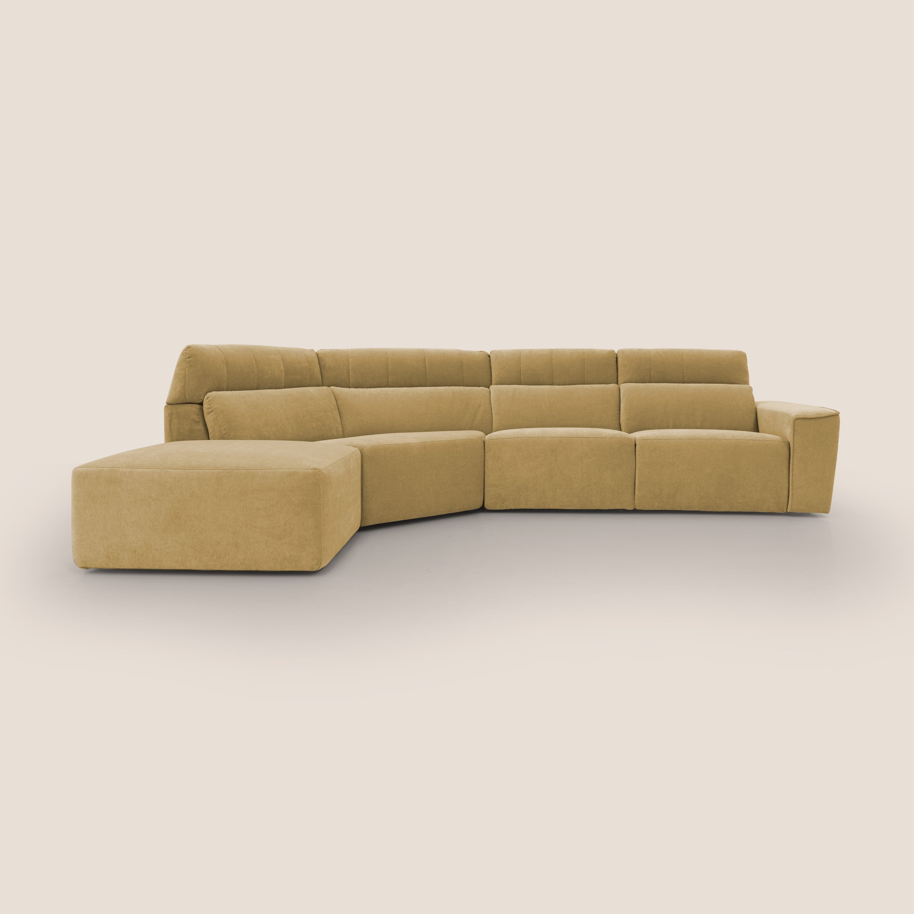 Clark Divano angolare con opzione relax elettrico in tessuto smacchiabile impermeabile T17 giallo - divani.store