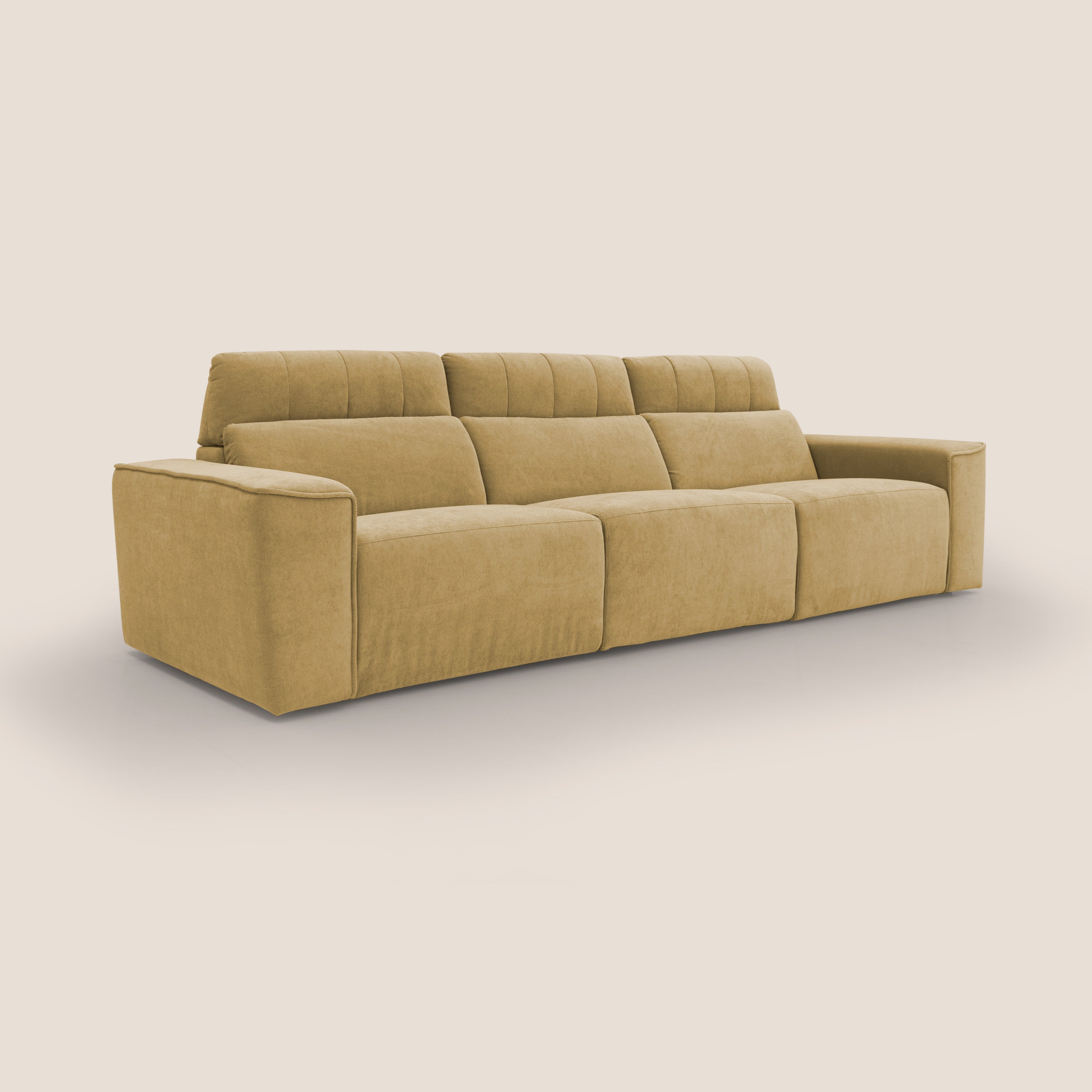 Clark Divano modulare 3 sedute con opzione relax elettrico in tessuto smacchiabile impermeabile T17 giallo - divani.store