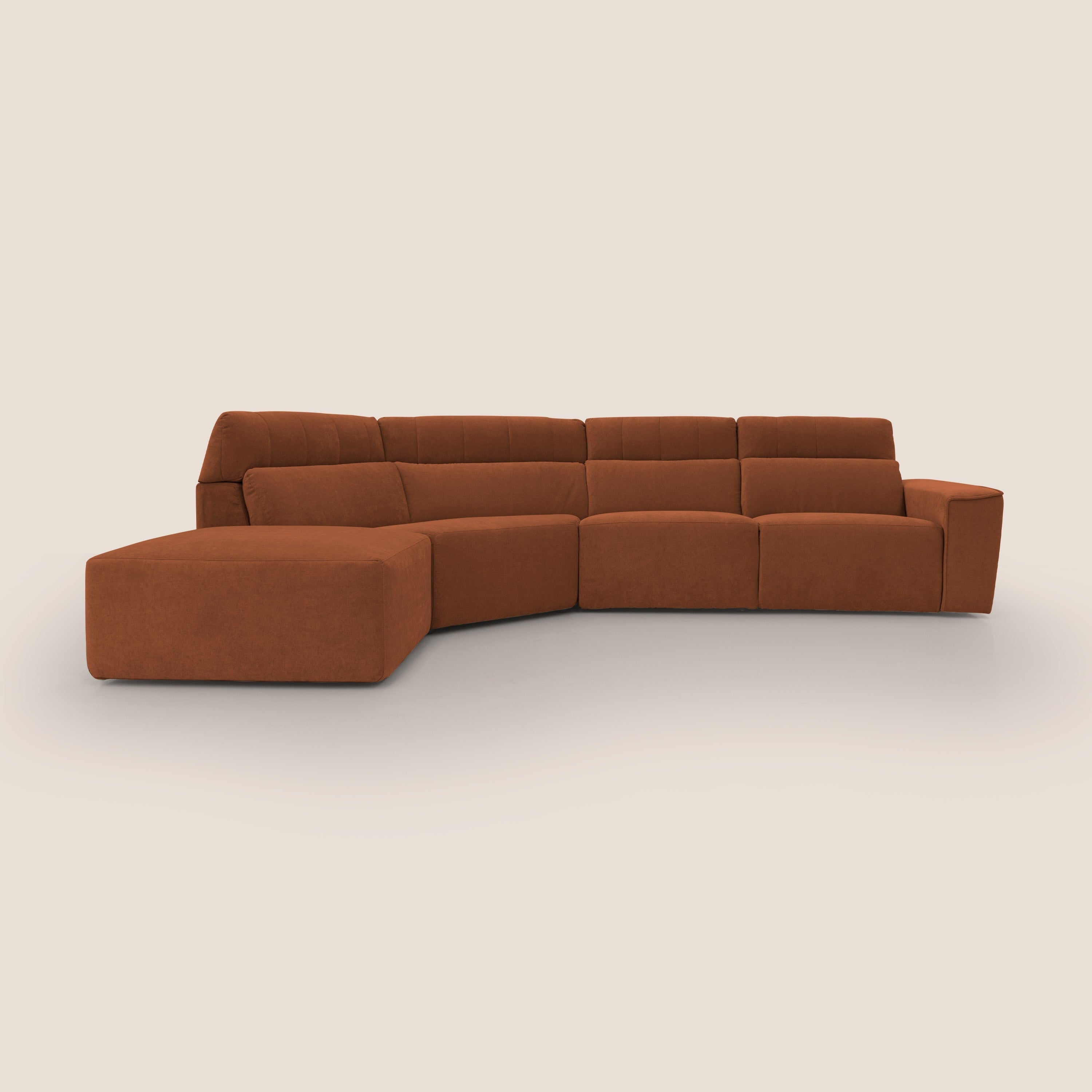 Clark Divano angolare con opzione relax elettrico in tessuto smacchiabile impermeabile T17 arancio - divani.store