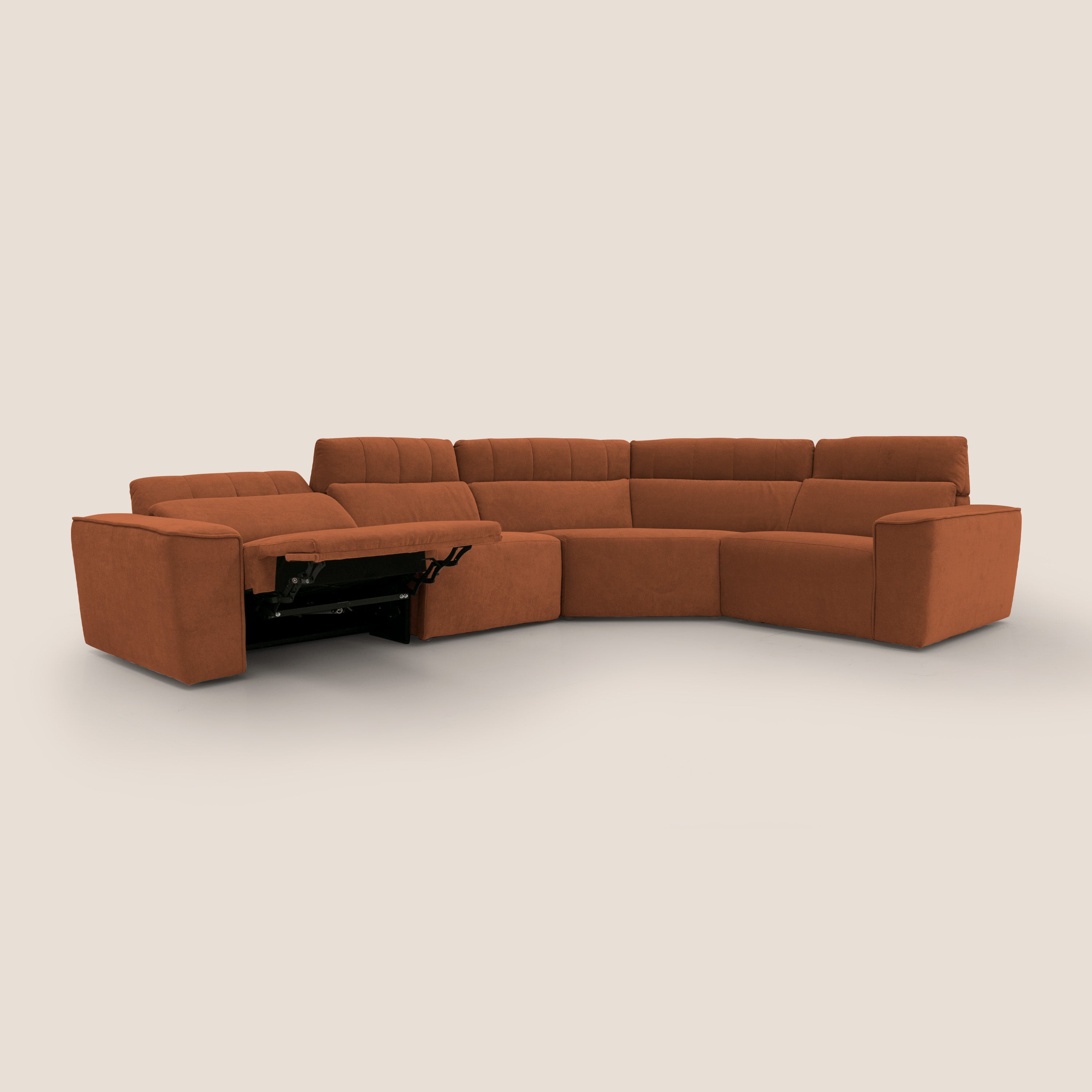 Clark Divano modulare angolare REVERSIBILE con opzione relax elettrico in tessuto smacchiabile impermeabile T17 arancio - divani.store