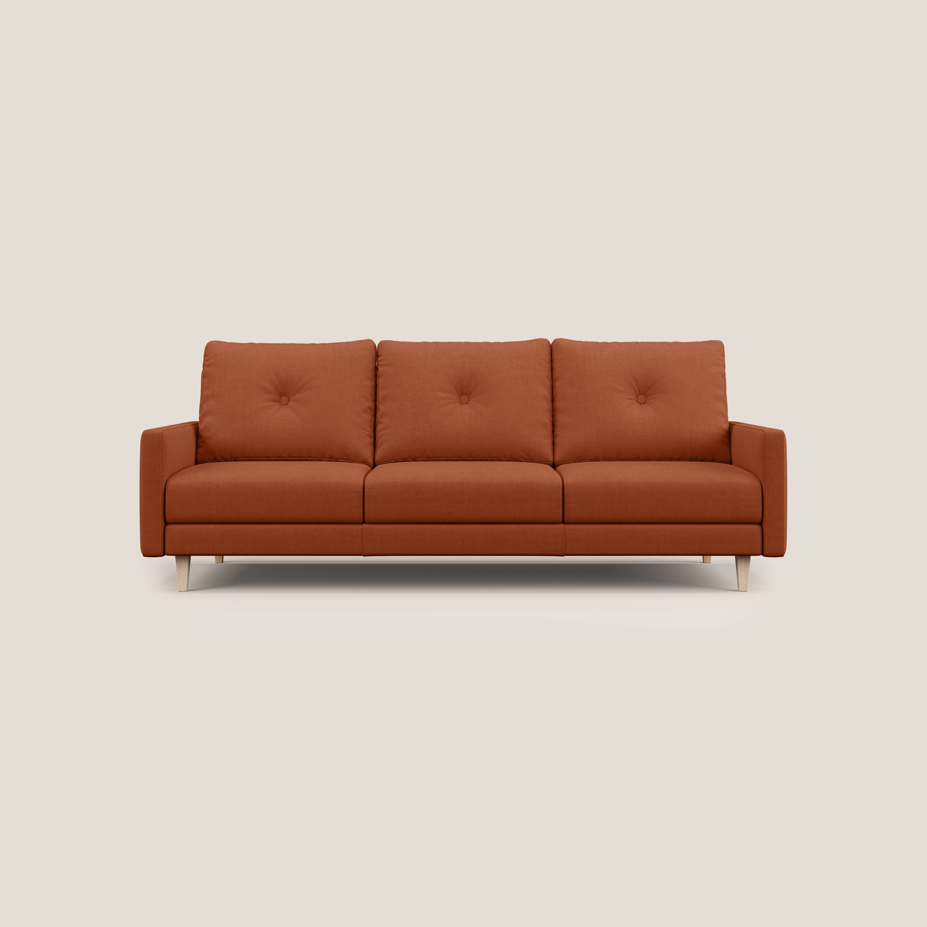 Matisse divano a 3 sedute allungabili e schienali in piuma d'oca in tessuto smacchiabile T17 arancio - divani.store
