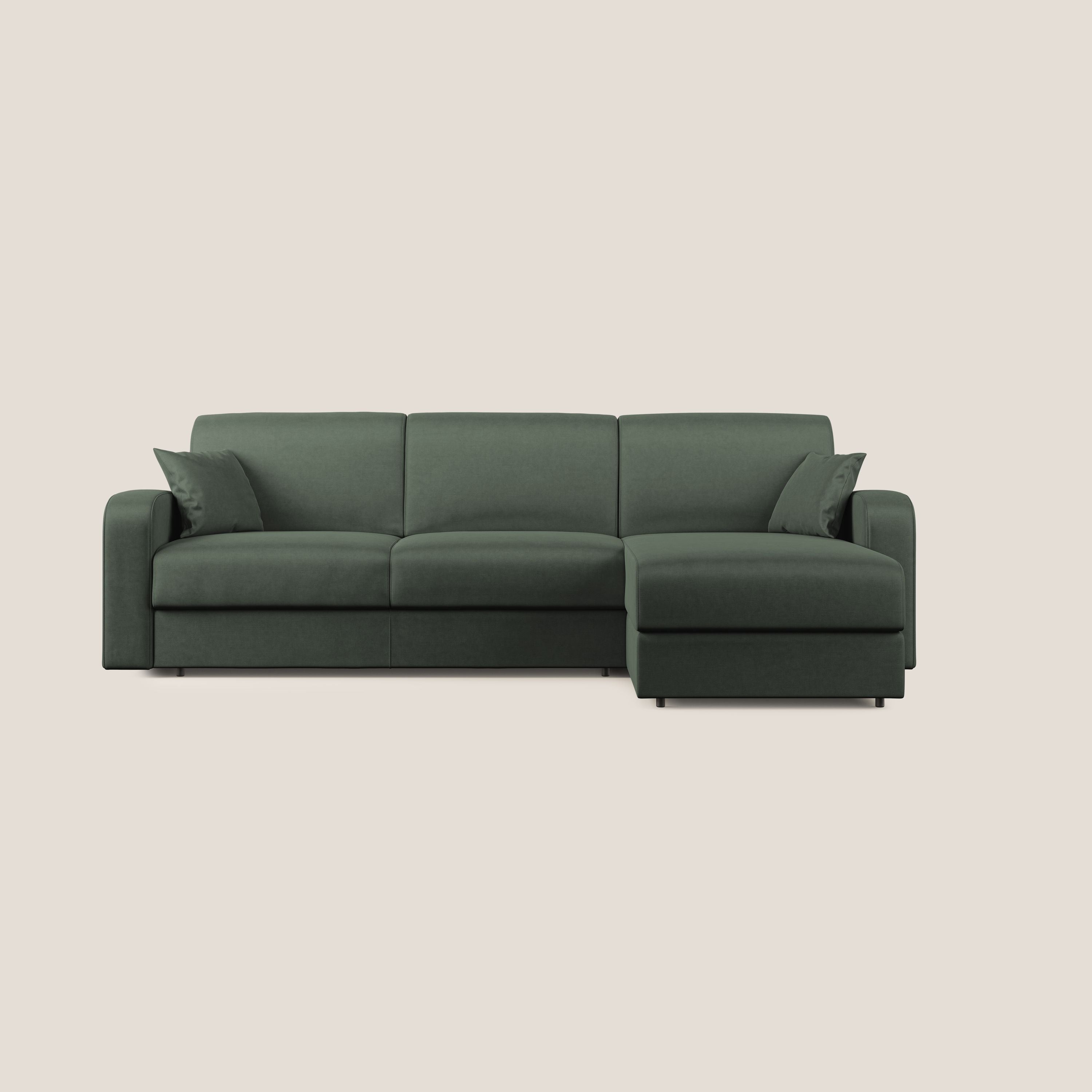 Lebron Divano letto angolare con penisola in velluto morbido T01 verde - divani.store