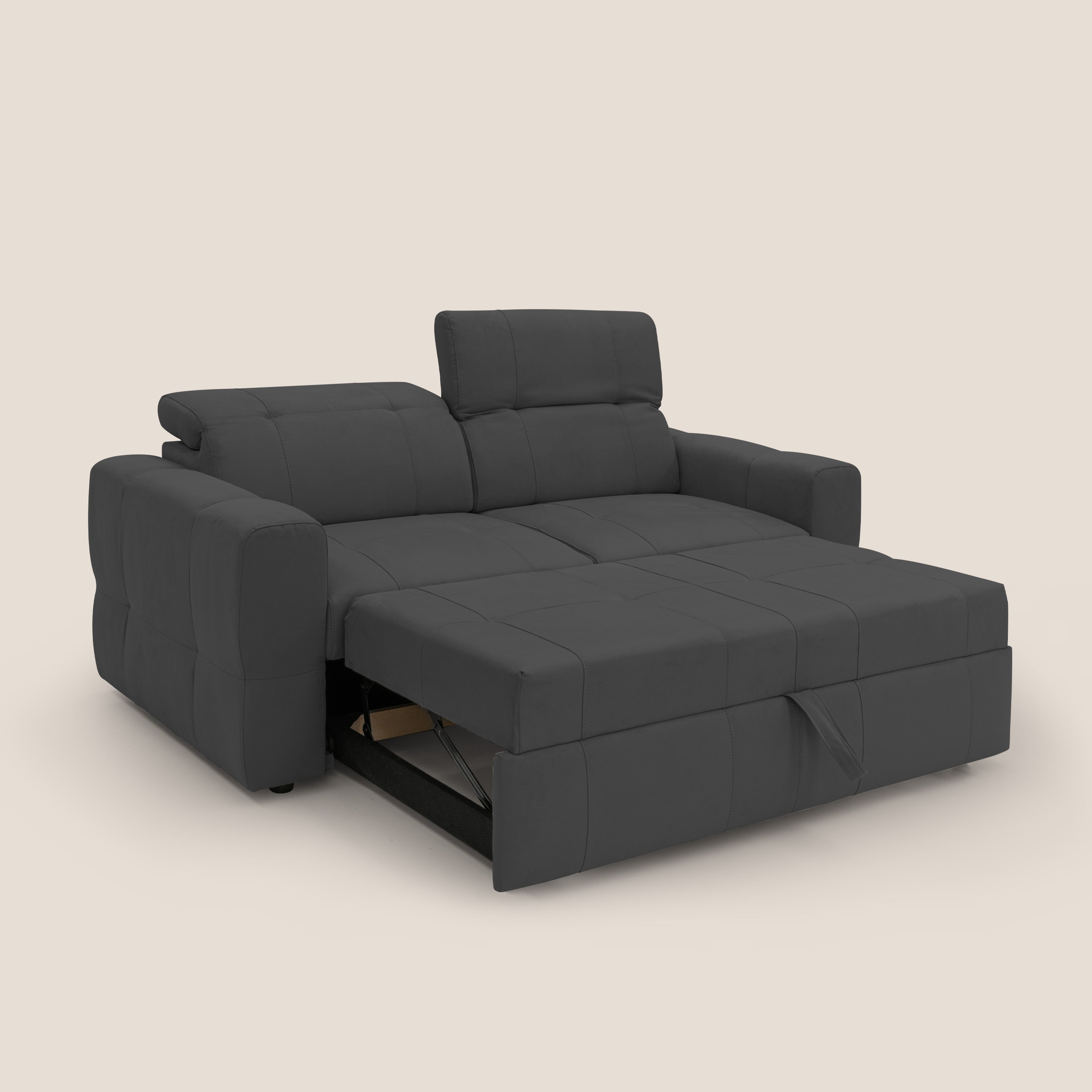 Kronos Divano con pouf estraibile poggiapiedi e poggiatesta reclinabili in morbida microfibra impermeabile T11 nero - divani.store
