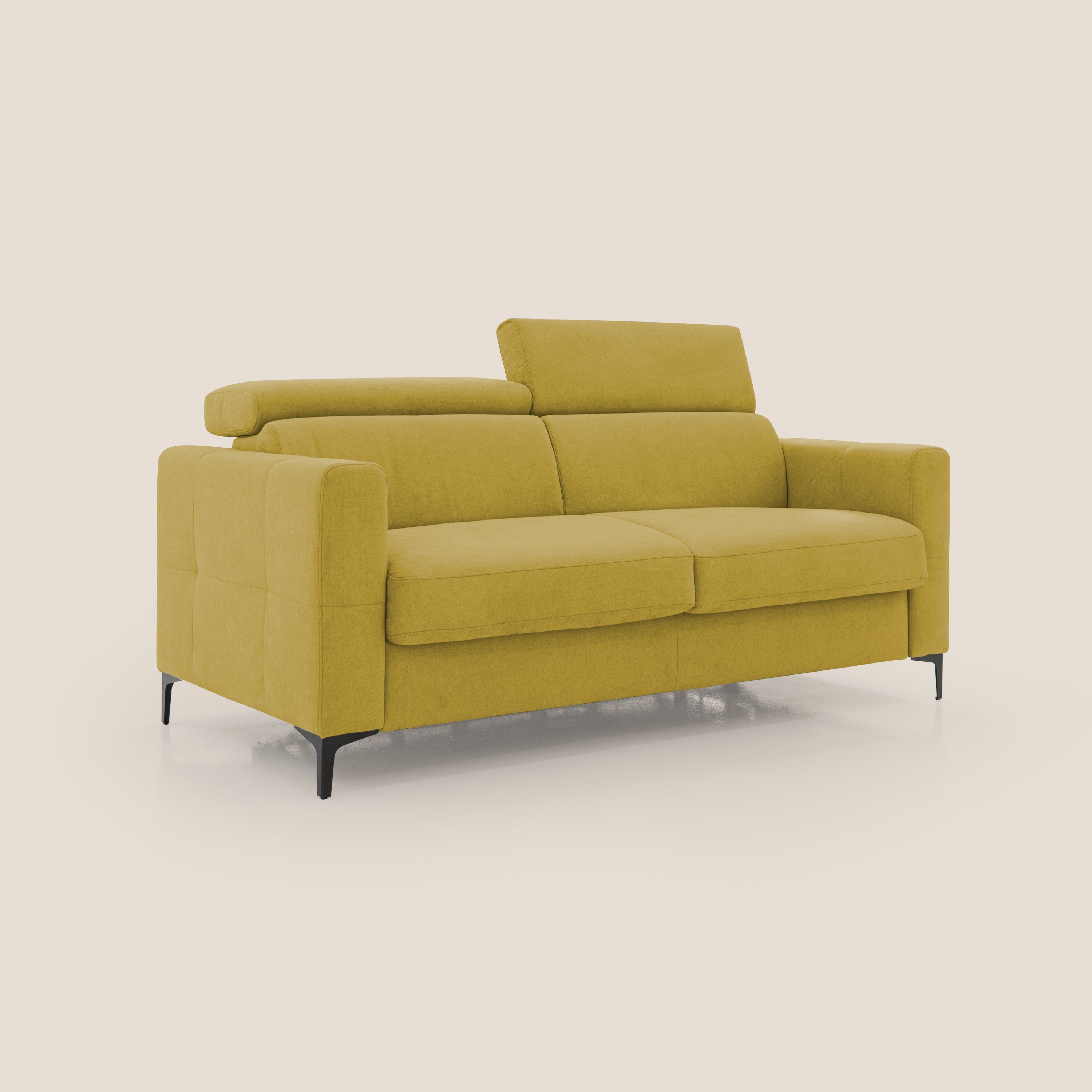 Gardenia divano letto materasso alto 18 cm con poggiatesta reclinabili e rivestimento impermeabile T02 giallo - divani.store