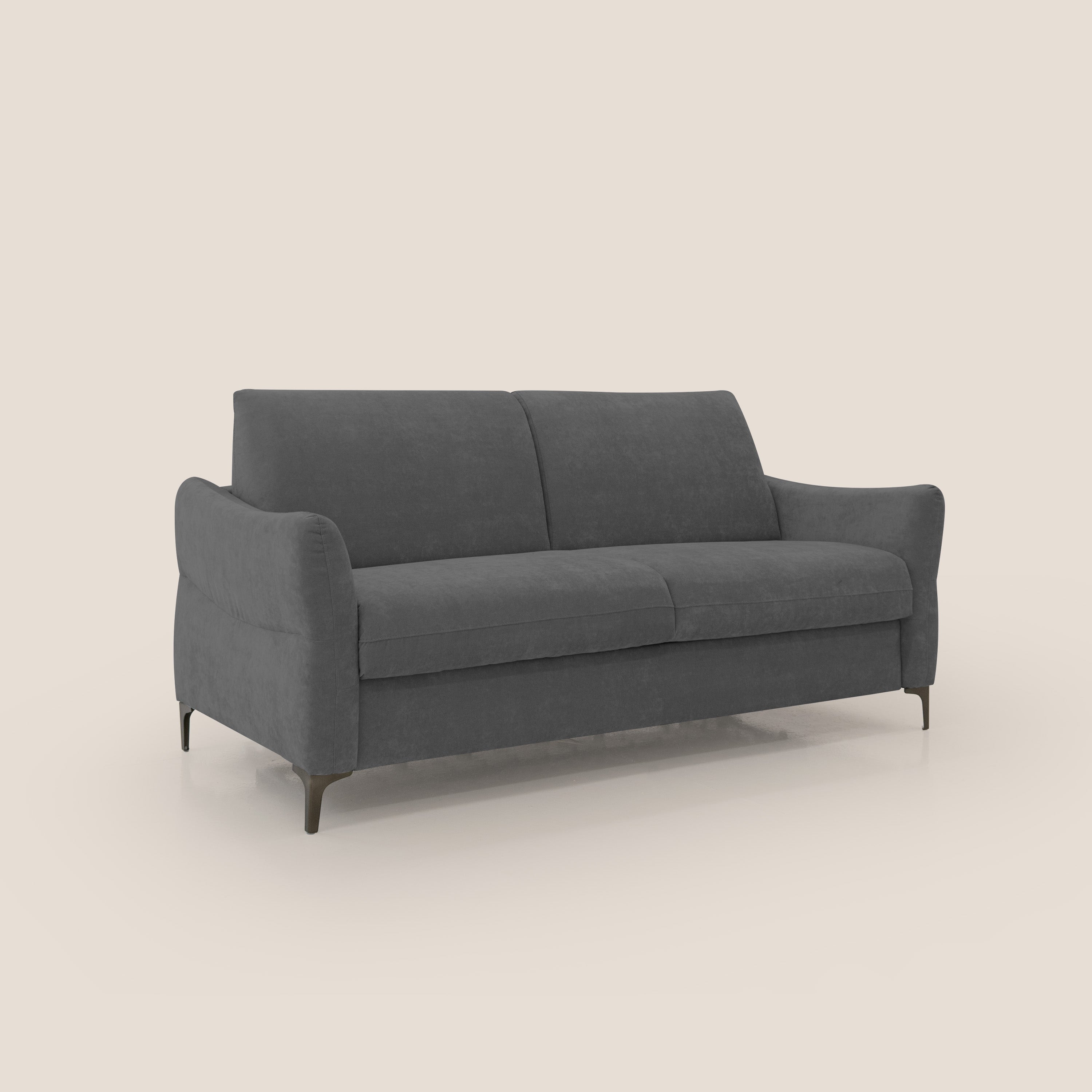 Dalia divano letto con materasso H18 cm e piedi alti in raffinato tessuto smacchiabile T17 antracite - divani.store