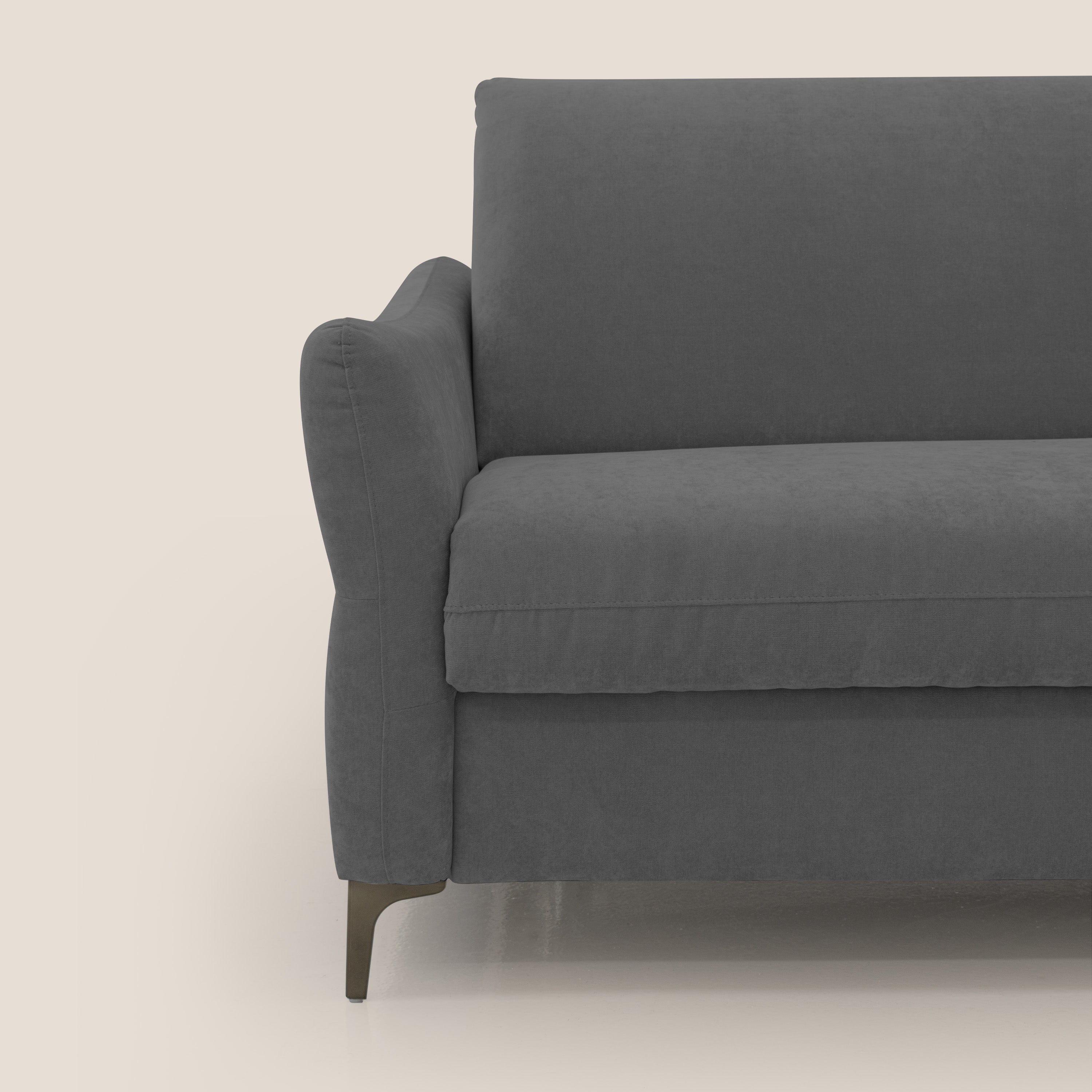 Dalia divano letto con materasso H18 cm e piedi alti in raffinato tessuto smacchiabile T17 antracite - divani.store