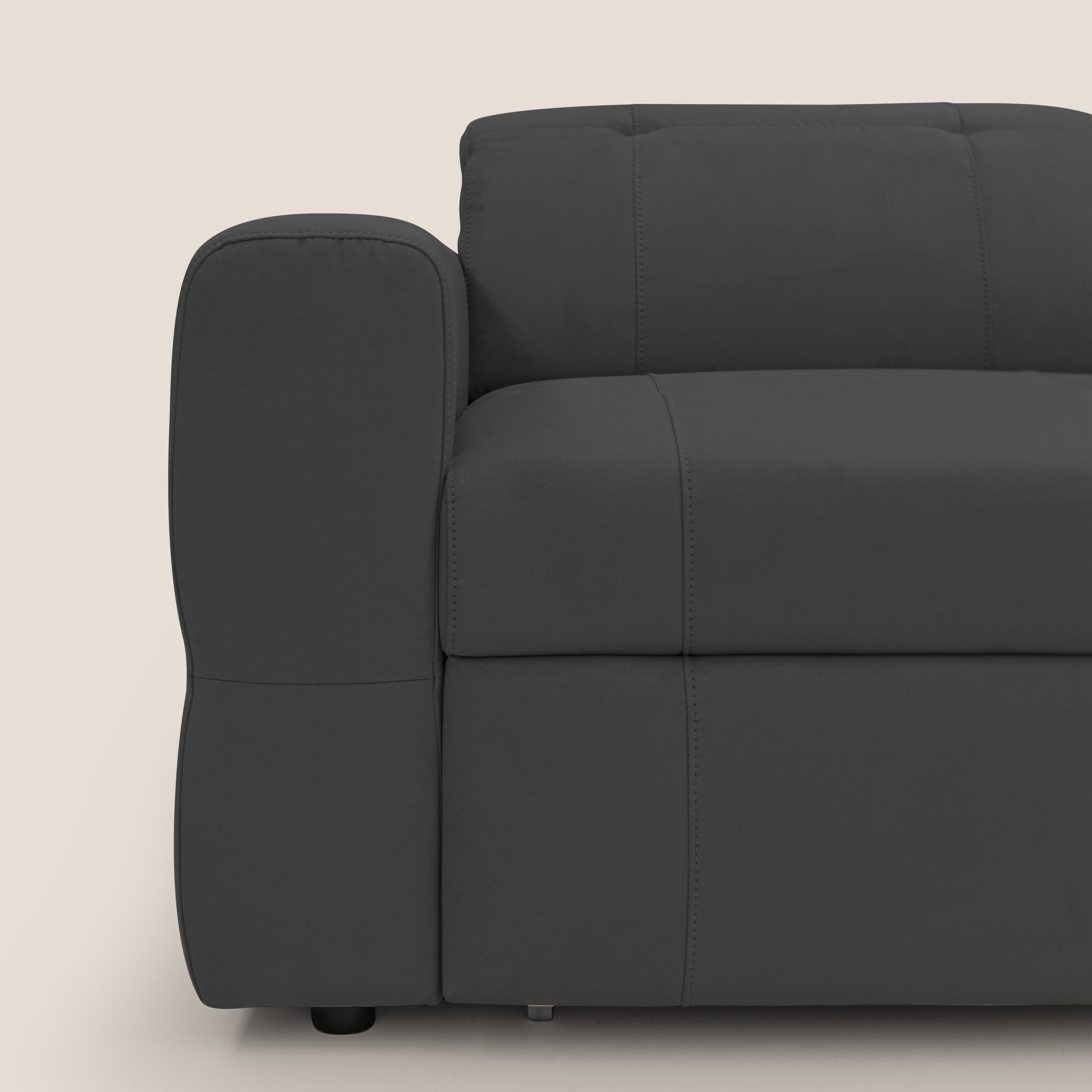 Kronos Divano angolare con poggiapiedi estraibile e pouf contenitore mobile in microfibra impermeabile T11 nero - divani.store
