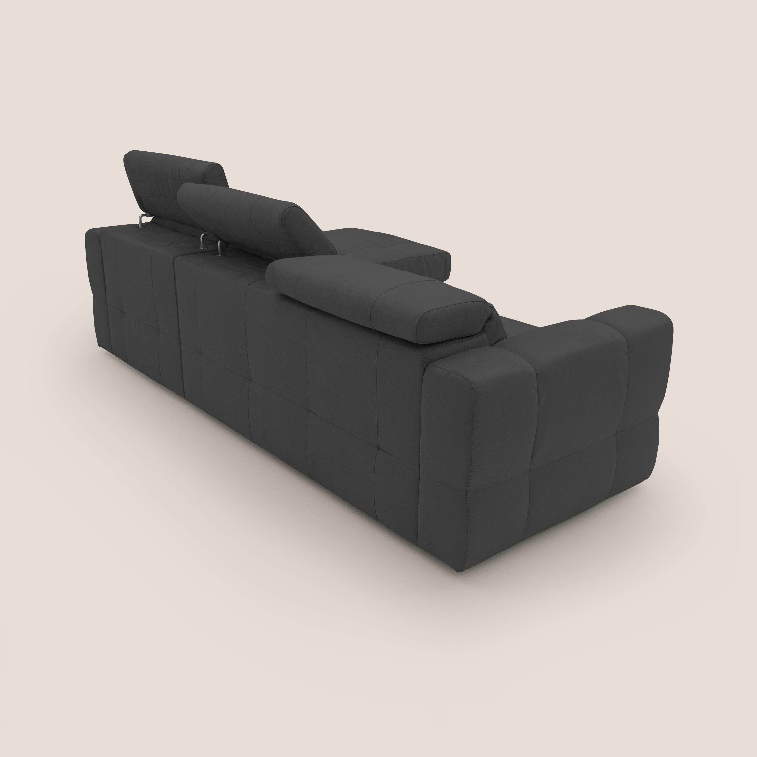 Kronos Divano angolare con pouf estraibile e penisola contenitore in microfibra impermeabile T11 nero - divani.store