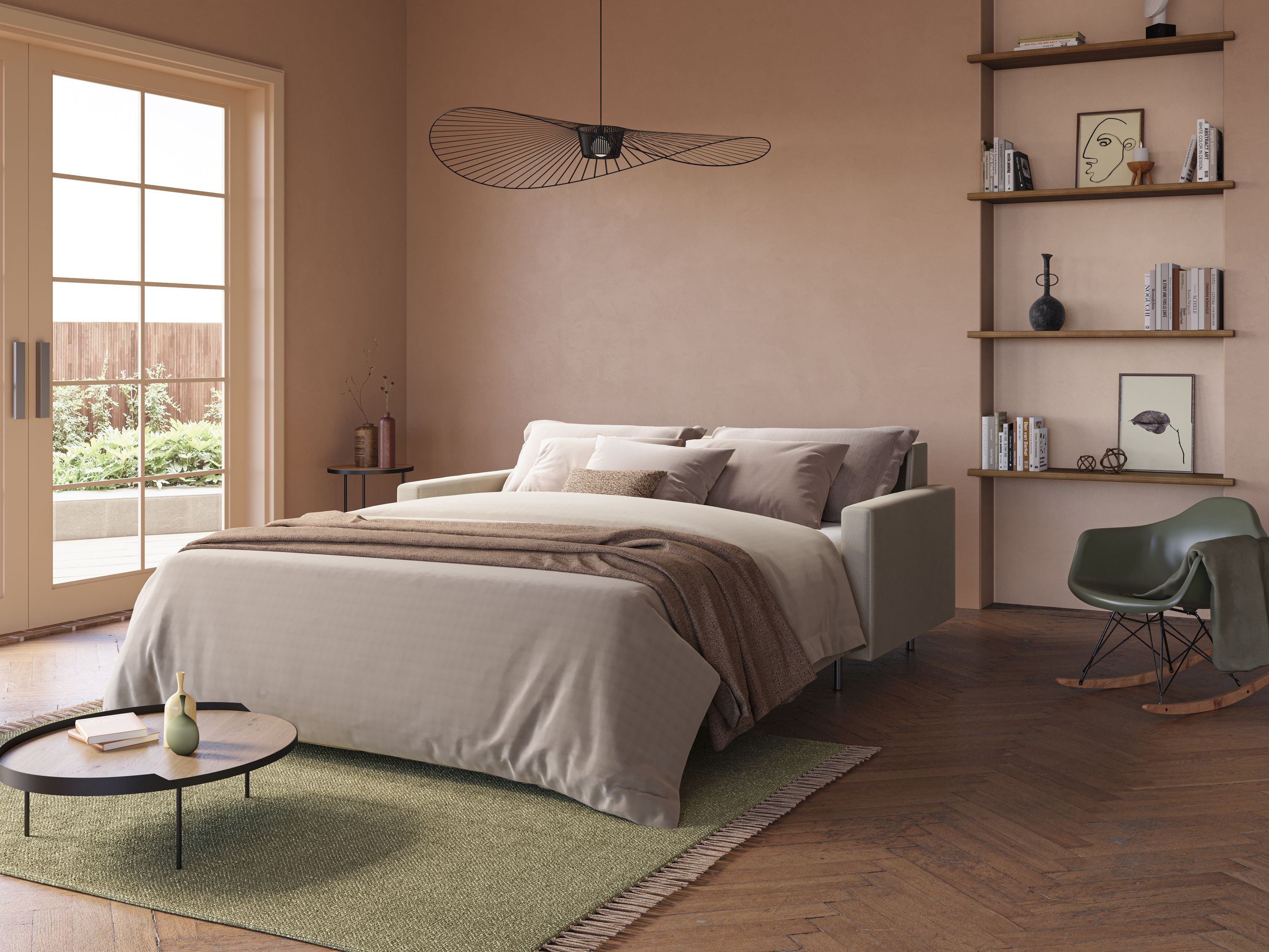Andromeda divano letto matrimoniale in velluto morbido impermeabile T01 petrolio - divani.store