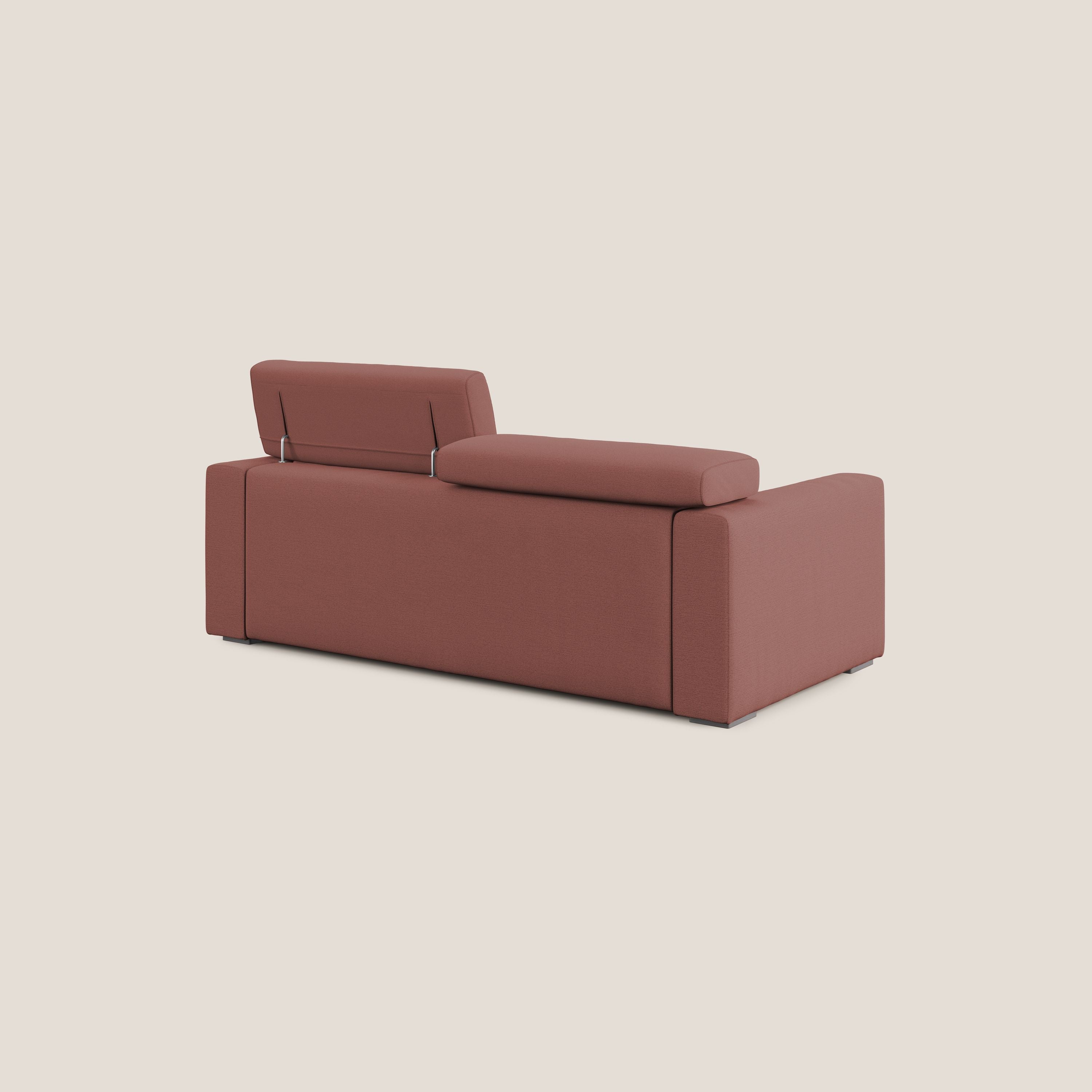 Dylan divano allungabile con pouf estraibile poggiapiedi in tessuto fiammato simil cotone impermeabile T19 salmone - divani.store