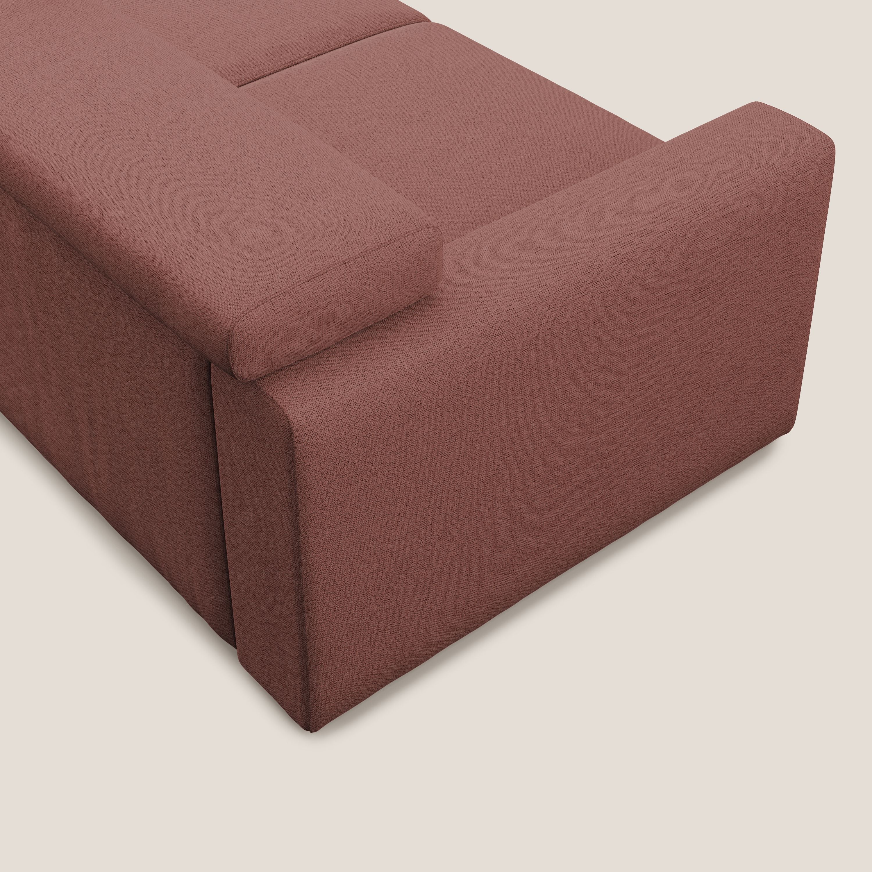 Dylan divano allungabile con pouf estraibile poggiapiedi in tessuto fiammato simil cotone impermeabile T19 salmone - divani.store